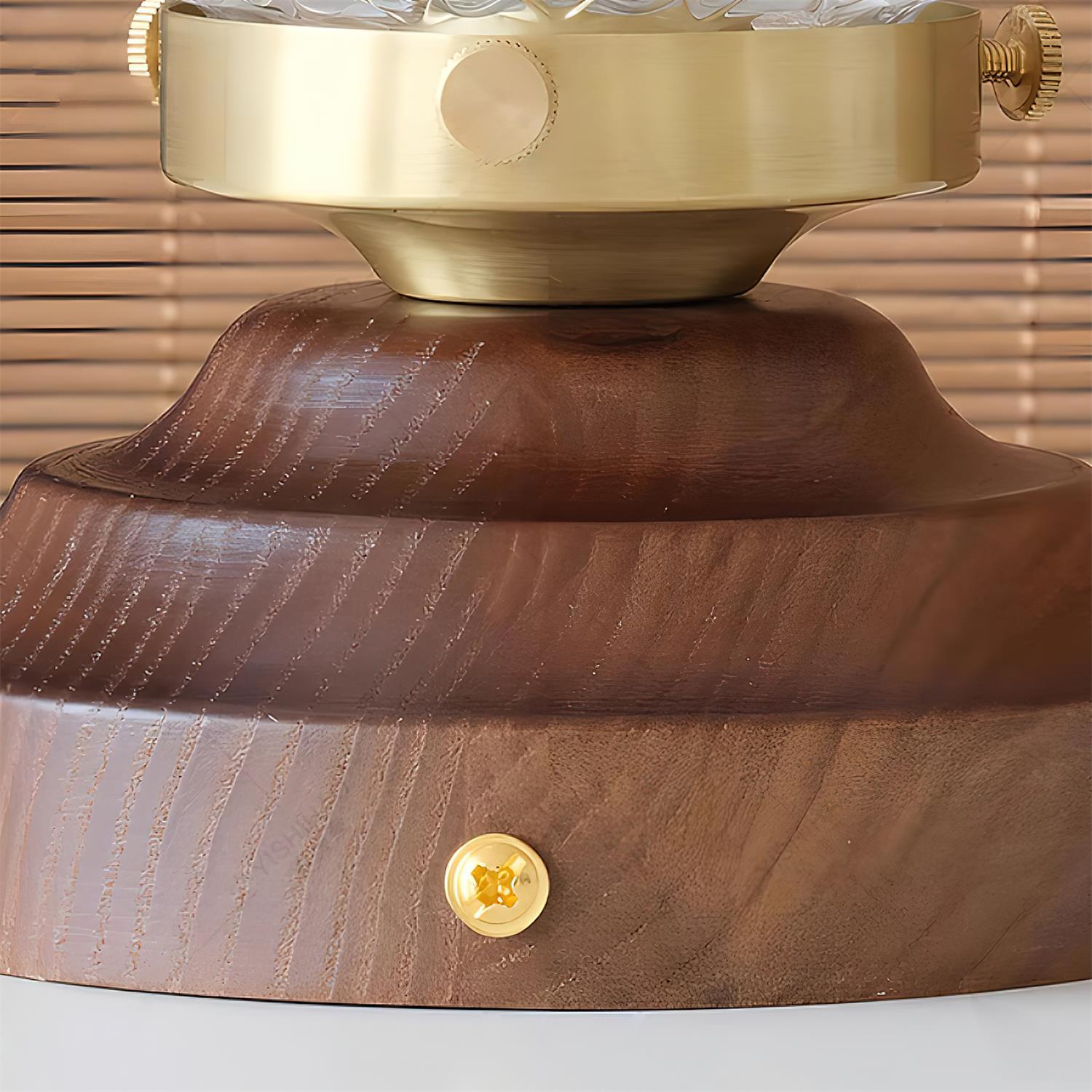 Deckenleuchte Globus Schirm Klar Glas Walnuss Holz Baldachin Messing-Letslighting