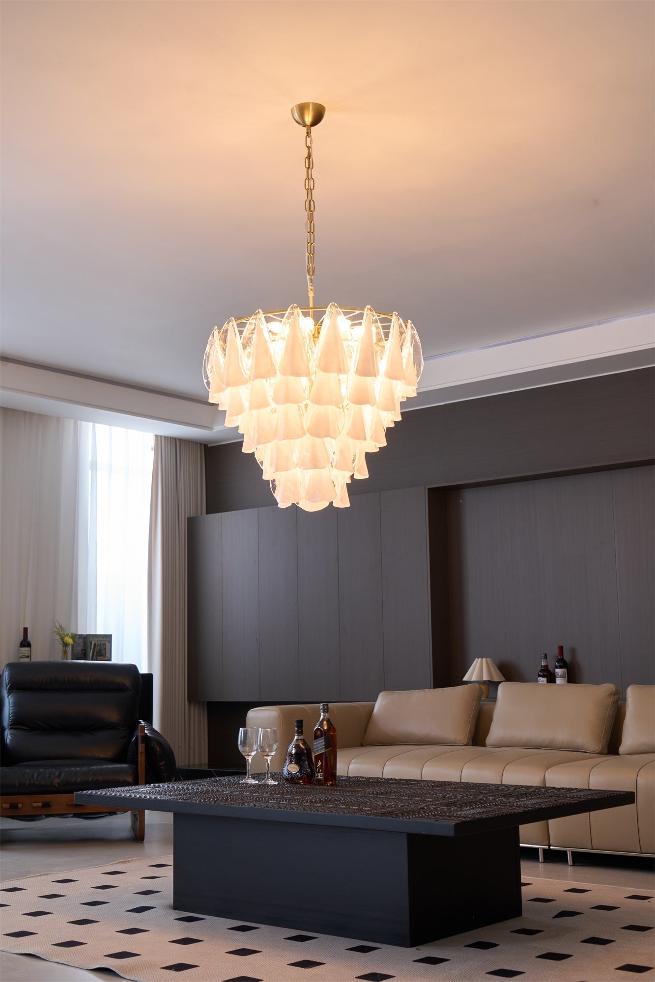 Aurora Chandelier White Leaf Glass Layered Modern - Neutralighting