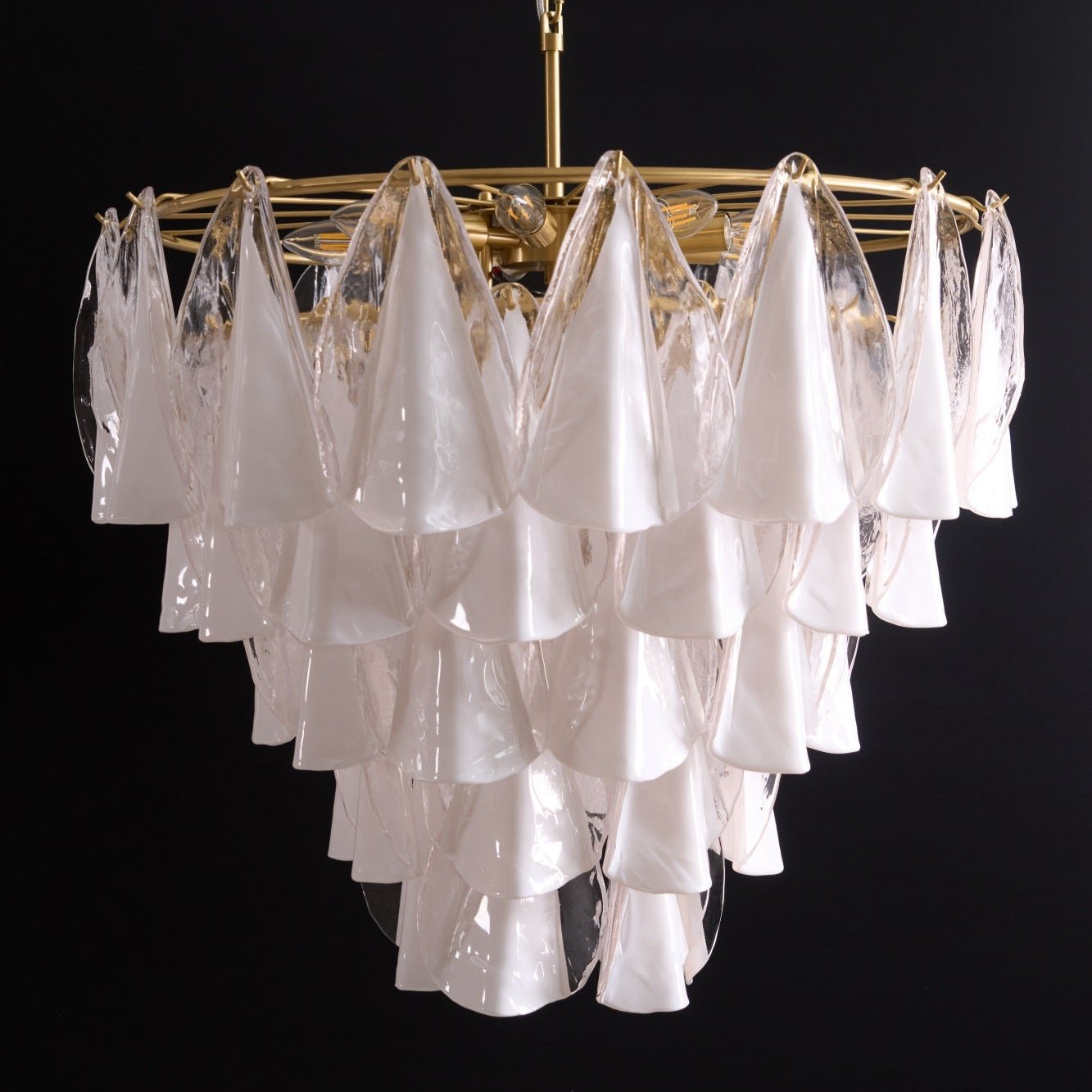 Aurora Chandelier White Leaf Glass Layered Modern - Neutralighting