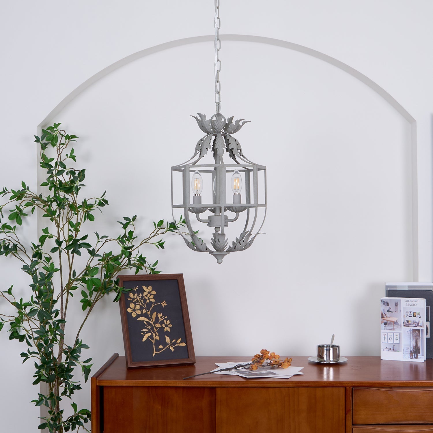 Lustra Kronleuchter Retro Käfig Grau Kerze-Letslighting