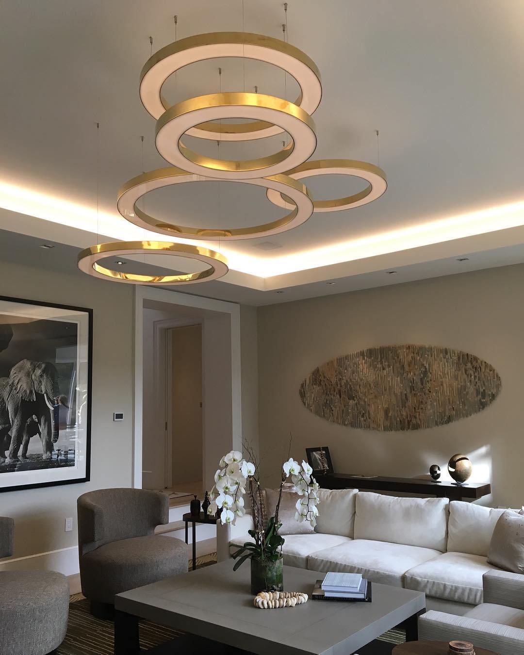 Lustra Pendelleuchte LED Ring Gold Modern 3 Ring-Letslighting