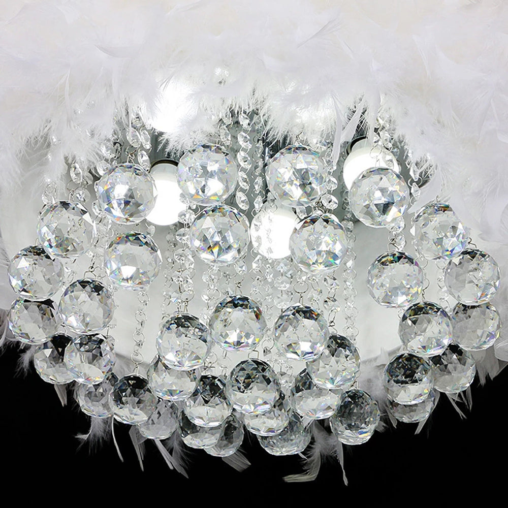 O'Moore Modern LED Pendelleuchte Weiß Wohnzimmer Metall&Feder&Kristall