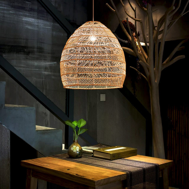 Muto Design Rattan LED Pendelleuchte Wohnzimmer Bambus