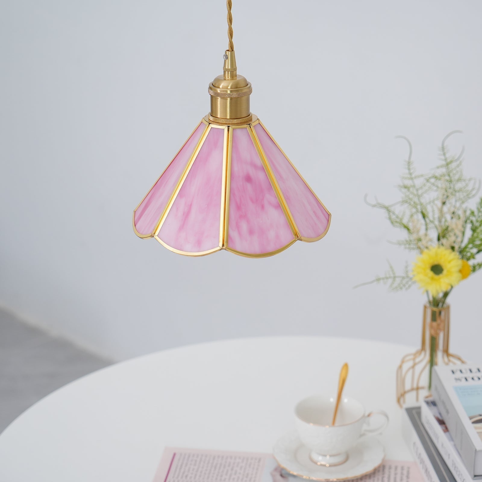 Lione Pink Buntglas-Pendelleuchte-Letslighting