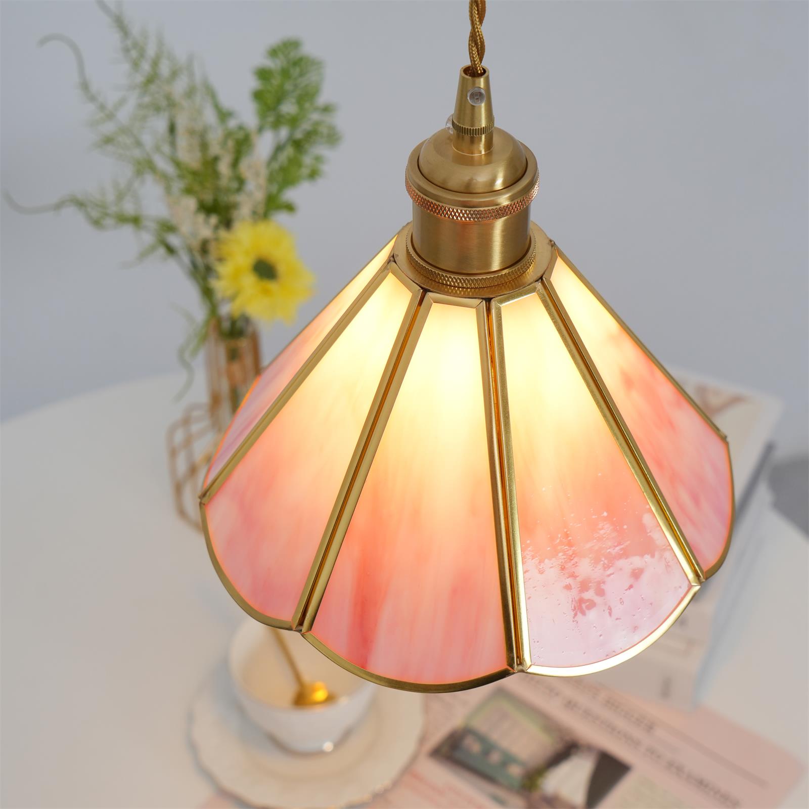 Lione Pink Buntglas-Pendelleuchte-Letslighting