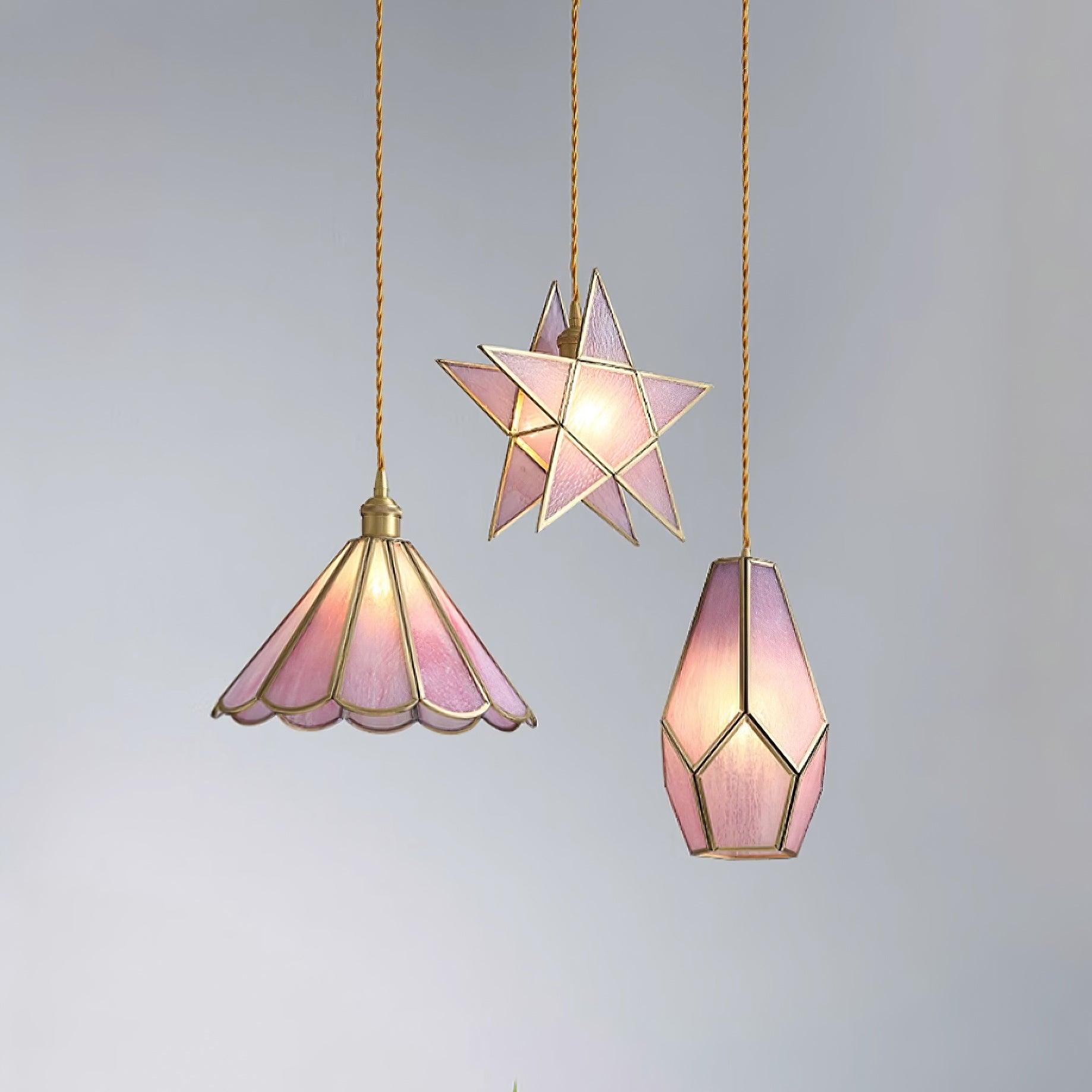 Lione Pink Buntglas-Pendelleuchte-Letslighting