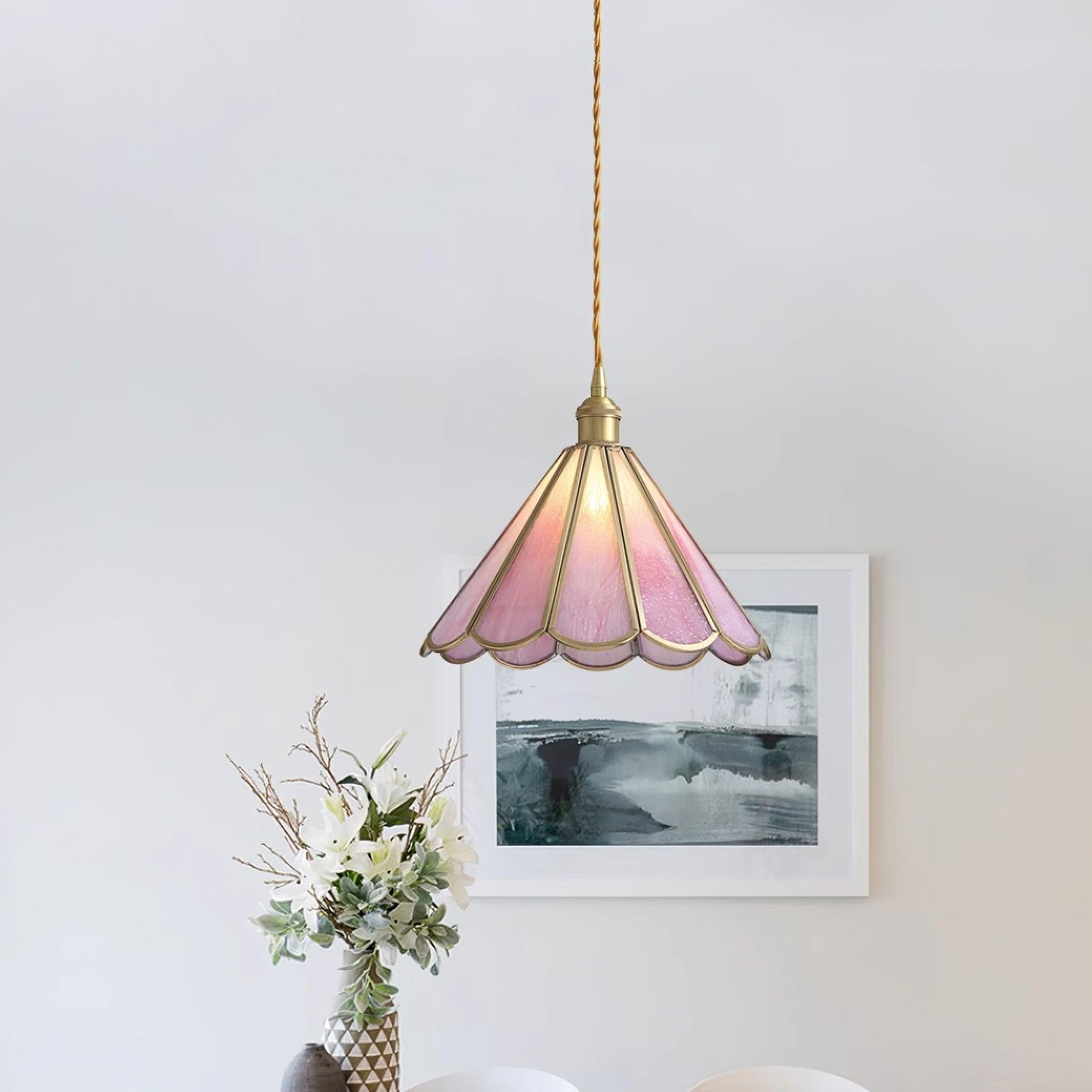 Lione Pink Buntglas-Pendelleuchte-Letslighting