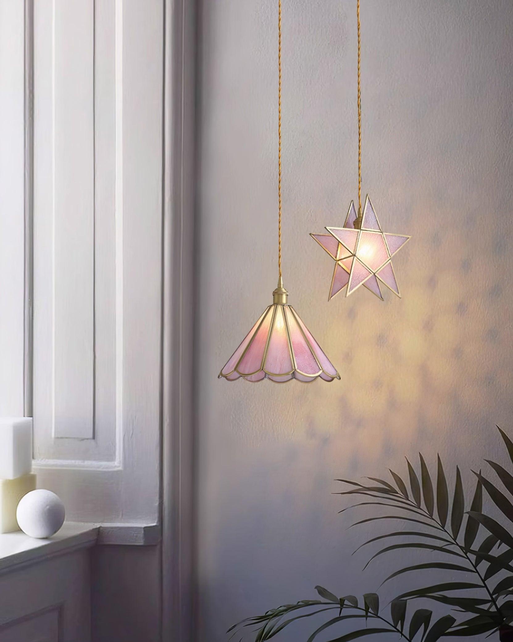 Lione Pink Buntglas-Pendelleuchte-Letslighting