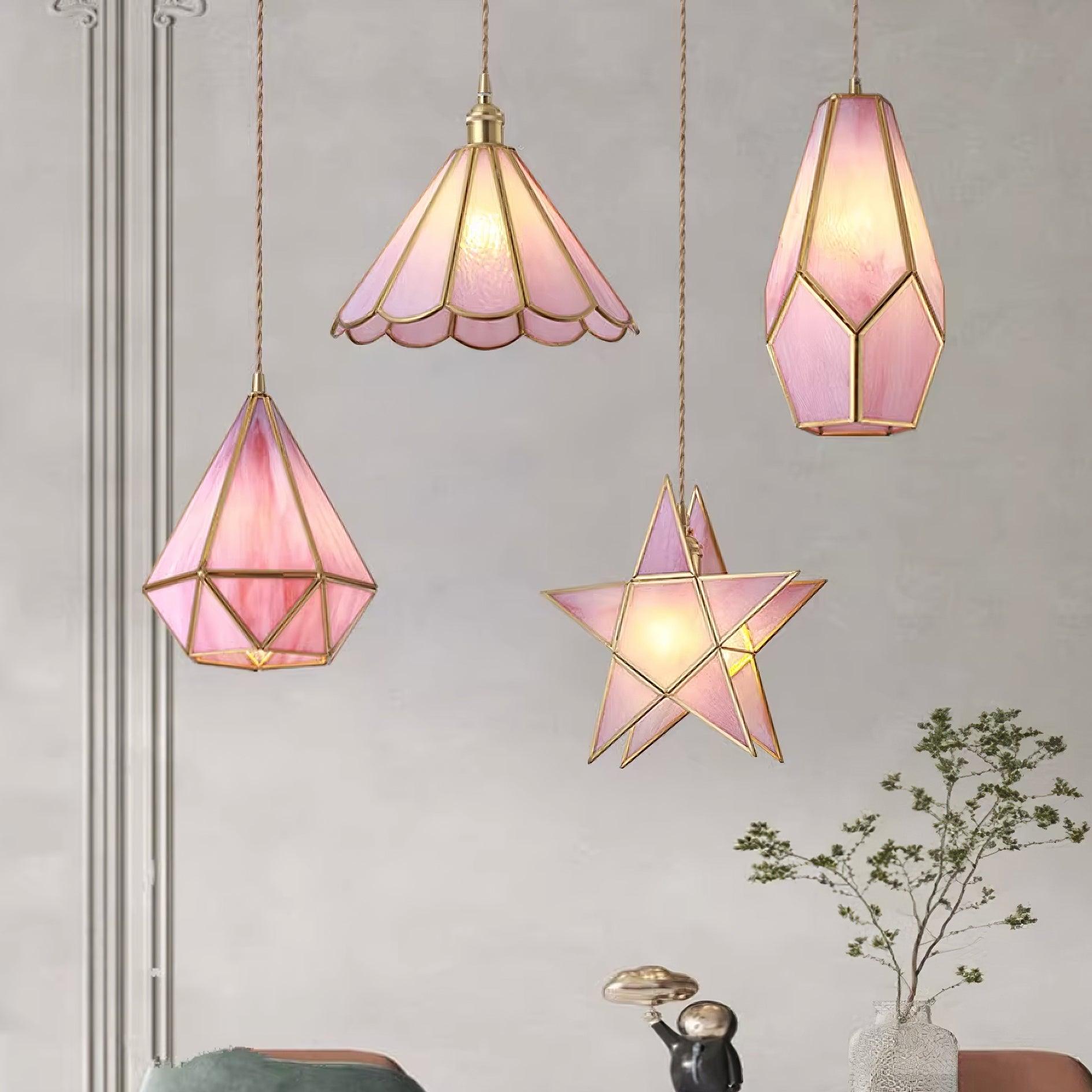 Lione Pink Buntglas-Pendelleuchte-Letslighting
