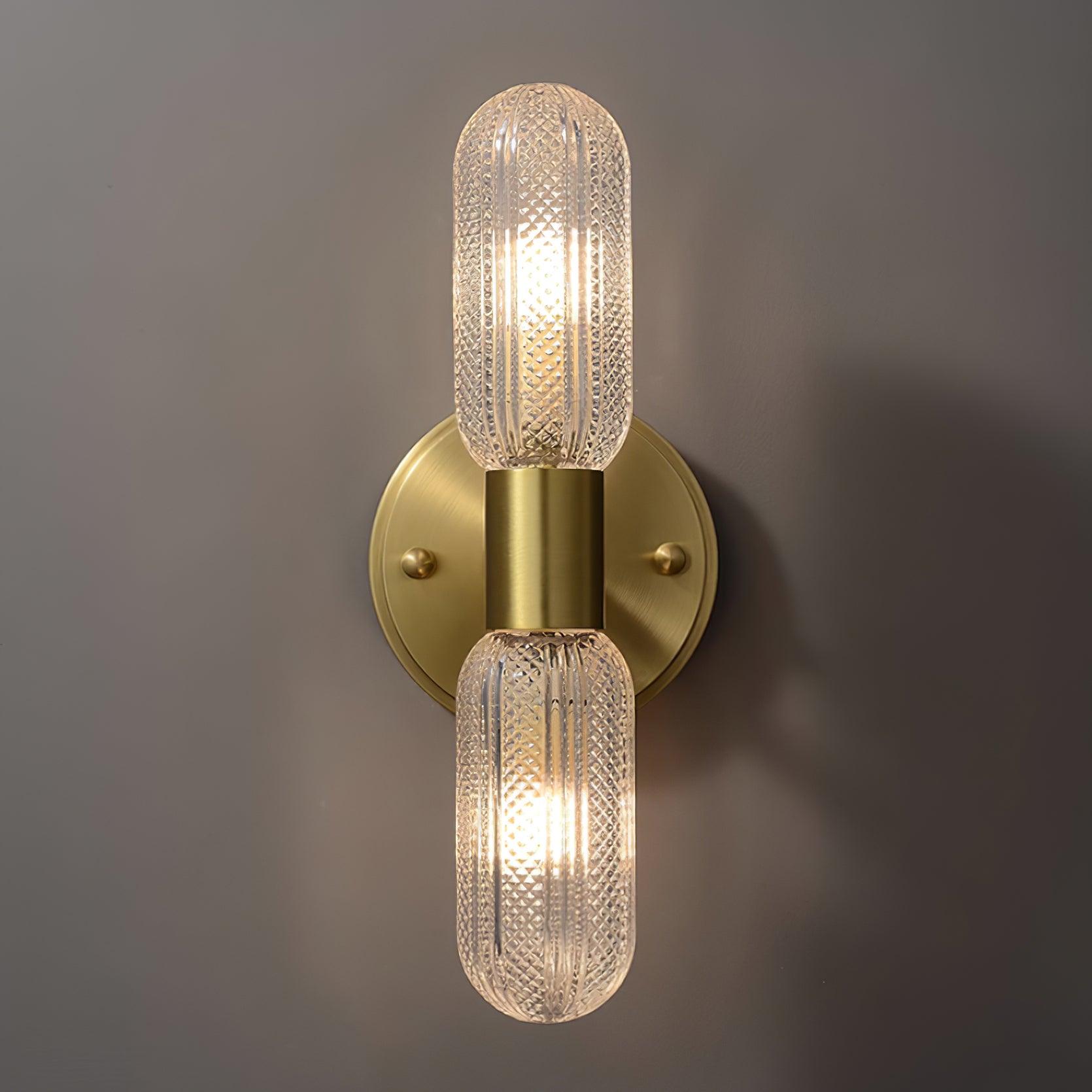 Evania Brass and Textured Glass Double Light Wall Sconce - Letslighting