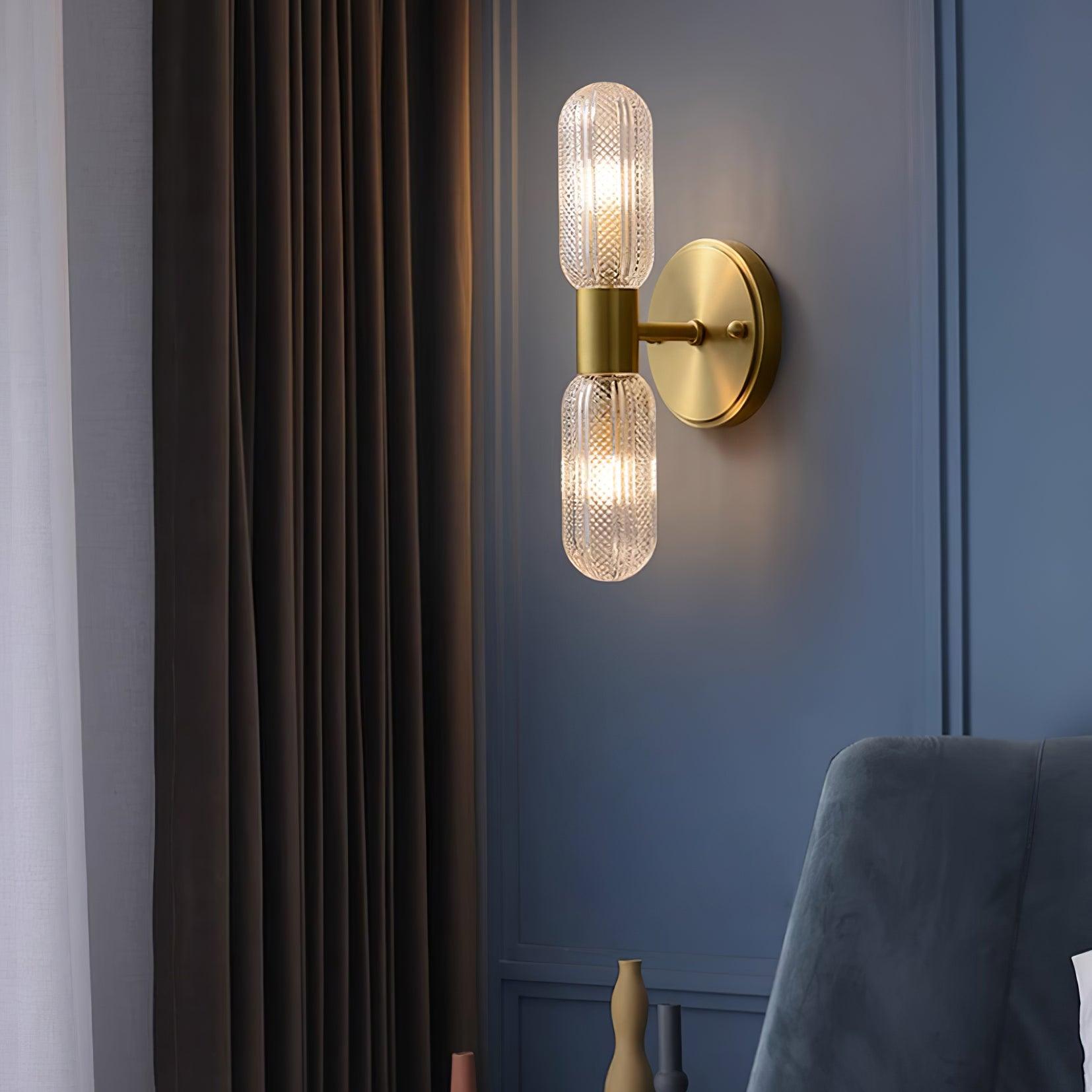 Evania Brass and Textured Glass Double Light Wall Sconce - Letslighting