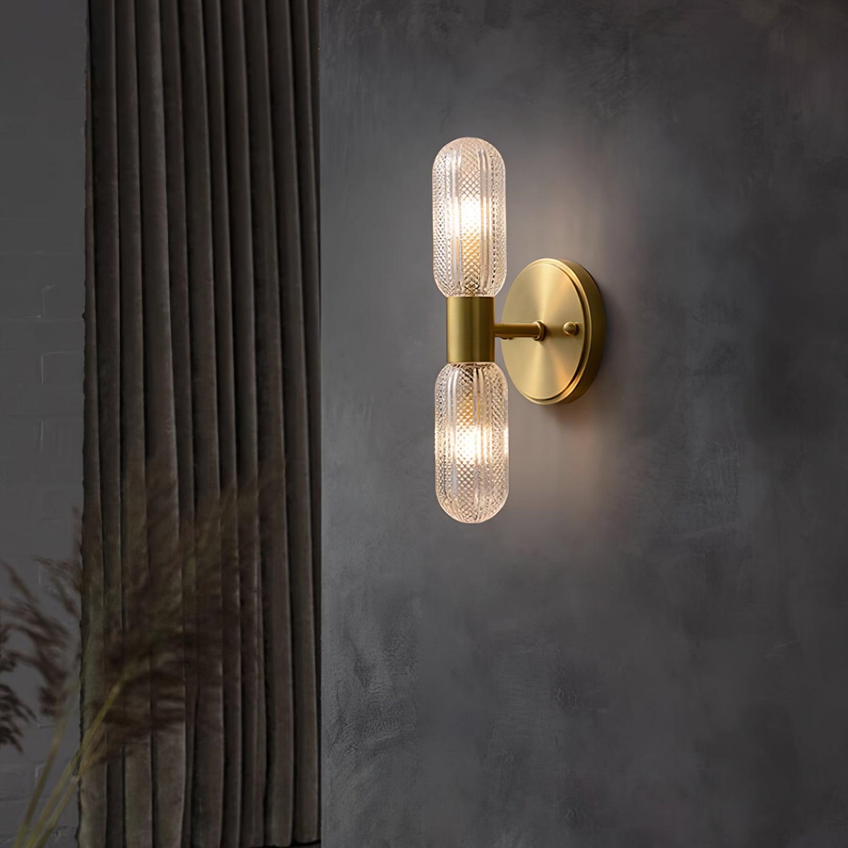 Evania Brass and Textured Glass Double Light Wall Sconce - Letslighting
