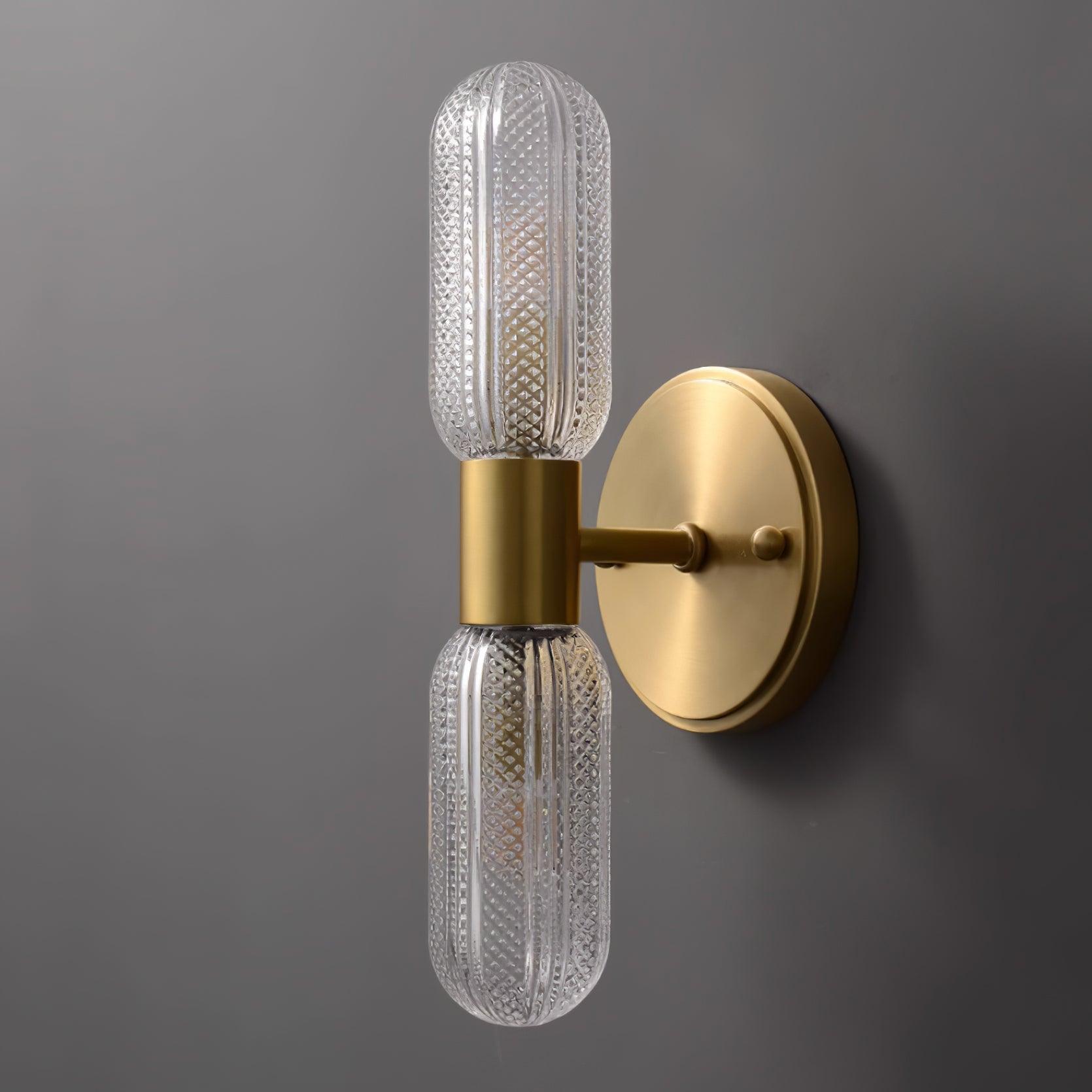 Evania Brass and Textured Glass Double Light Wall Sconce - Letslighting