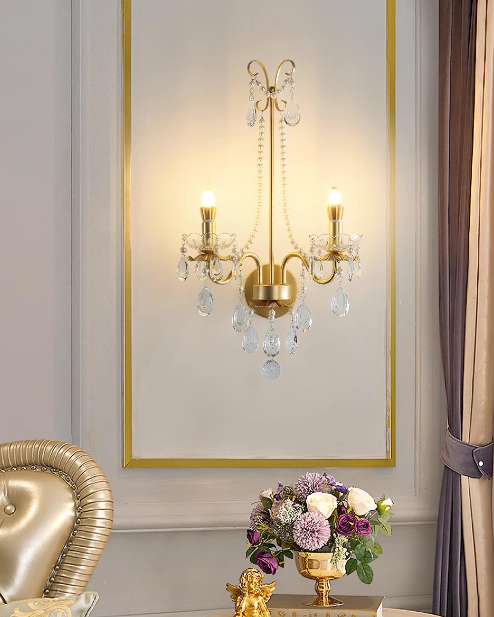 Wall Lamp Metal Crystal Pearls Ornate Elegant Chic Home Elegant - Letslighting