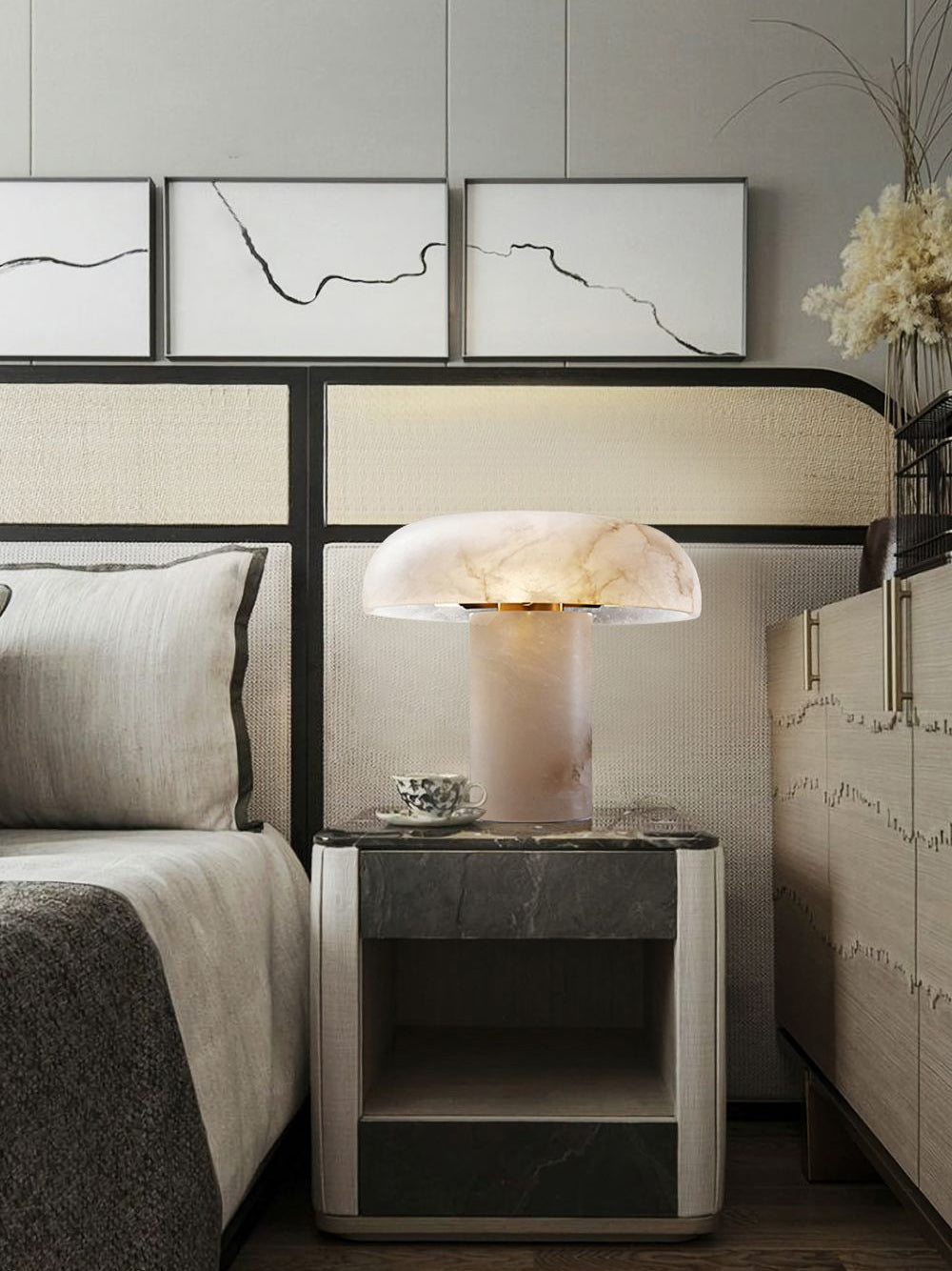 Table Lamp Alabaster Mushroom Shade Brass Base Sculptural Warm - Letslighting