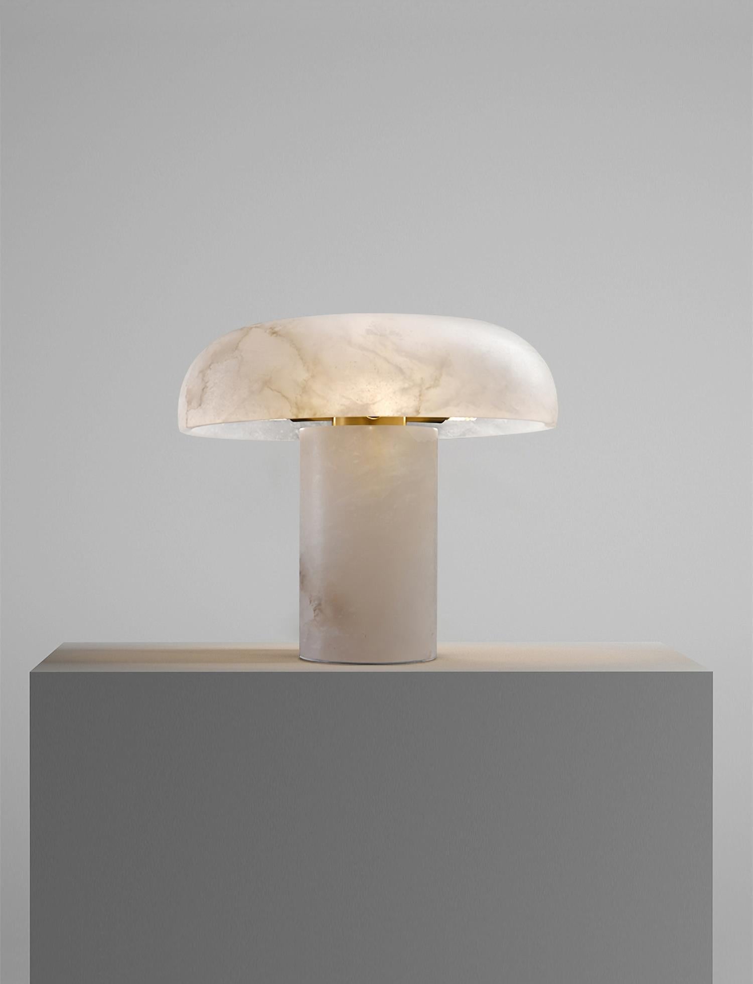 Table Lamp Alabaster Mushroom Shade Brass Base Sculptural Warm - Letslighting