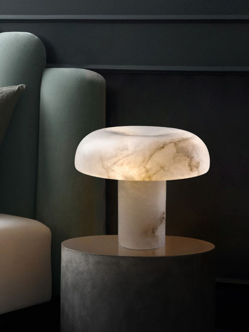 Table Lamp Alabaster Mushroom Shade Brass Base Sculptural Warm - Letslighting