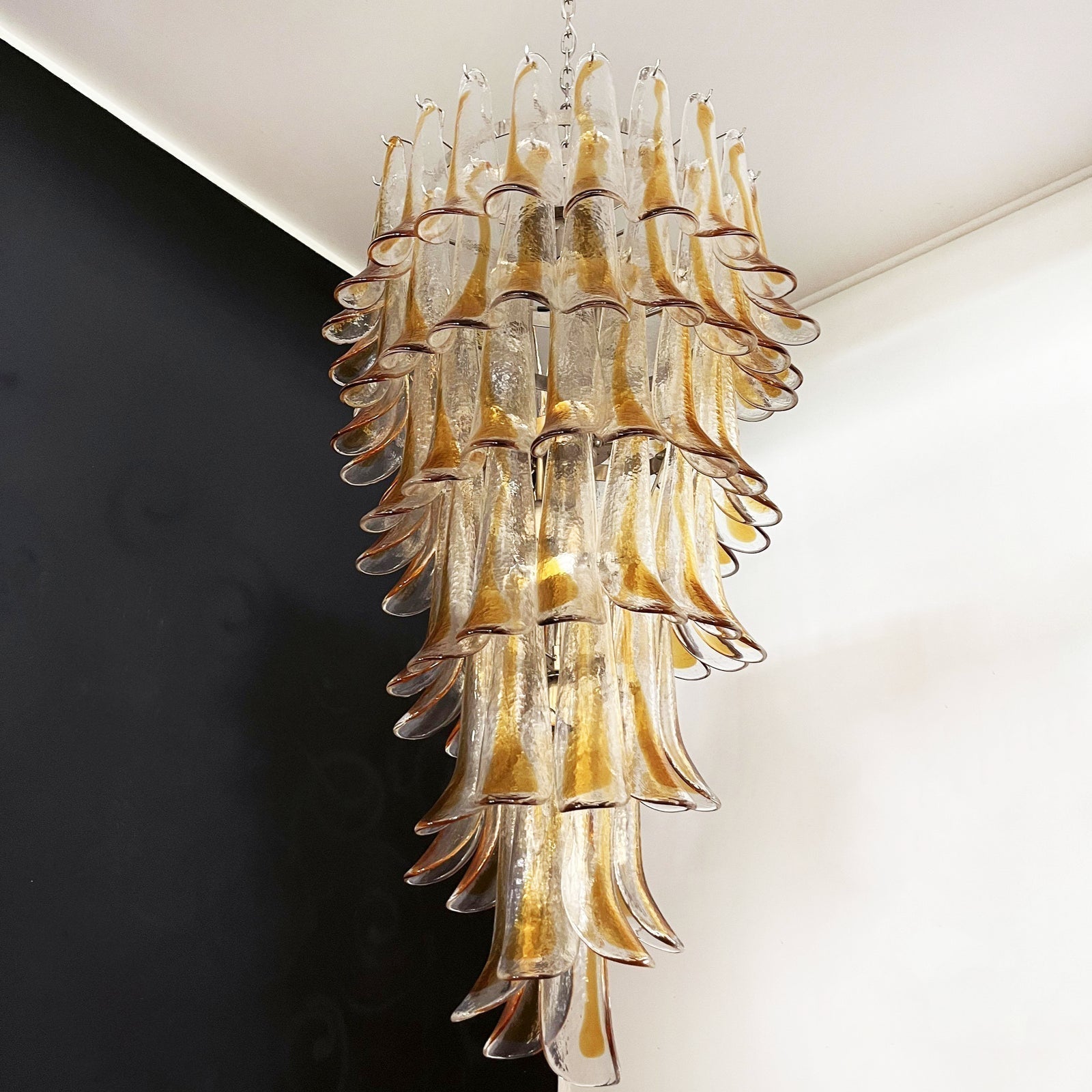 Aurora Chandelier Gold Murano Glass Petals Layered Cascading - Neutralighting