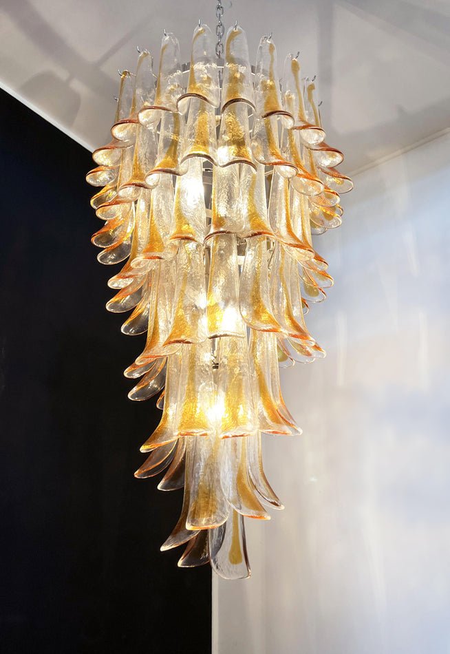 Aurora Chandelier Gold Murano Glass Petals Layered Cascading - Neutralighting