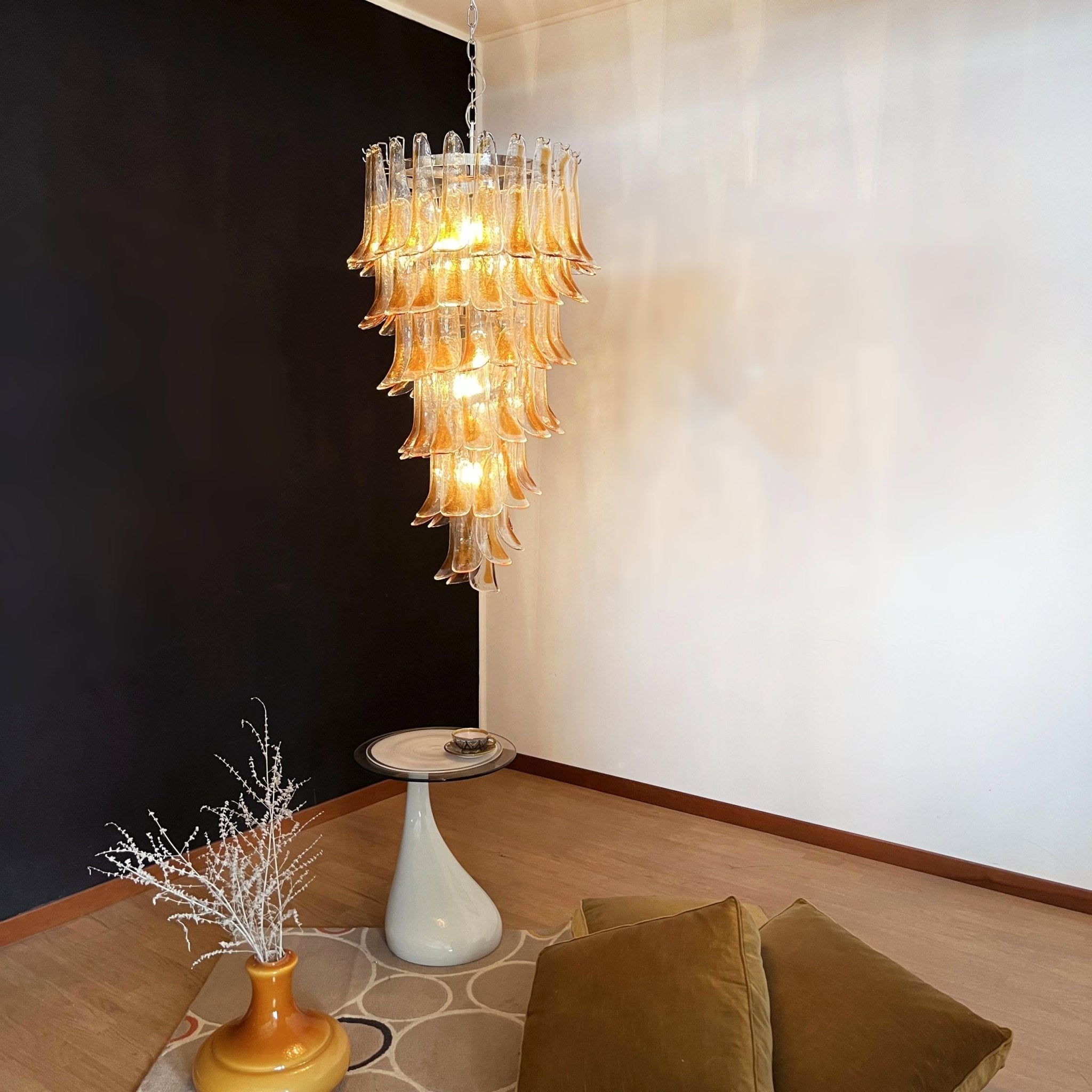 Aurora Chandelier Gold Murano Glass Petals Layered Cascading - Neutralighting