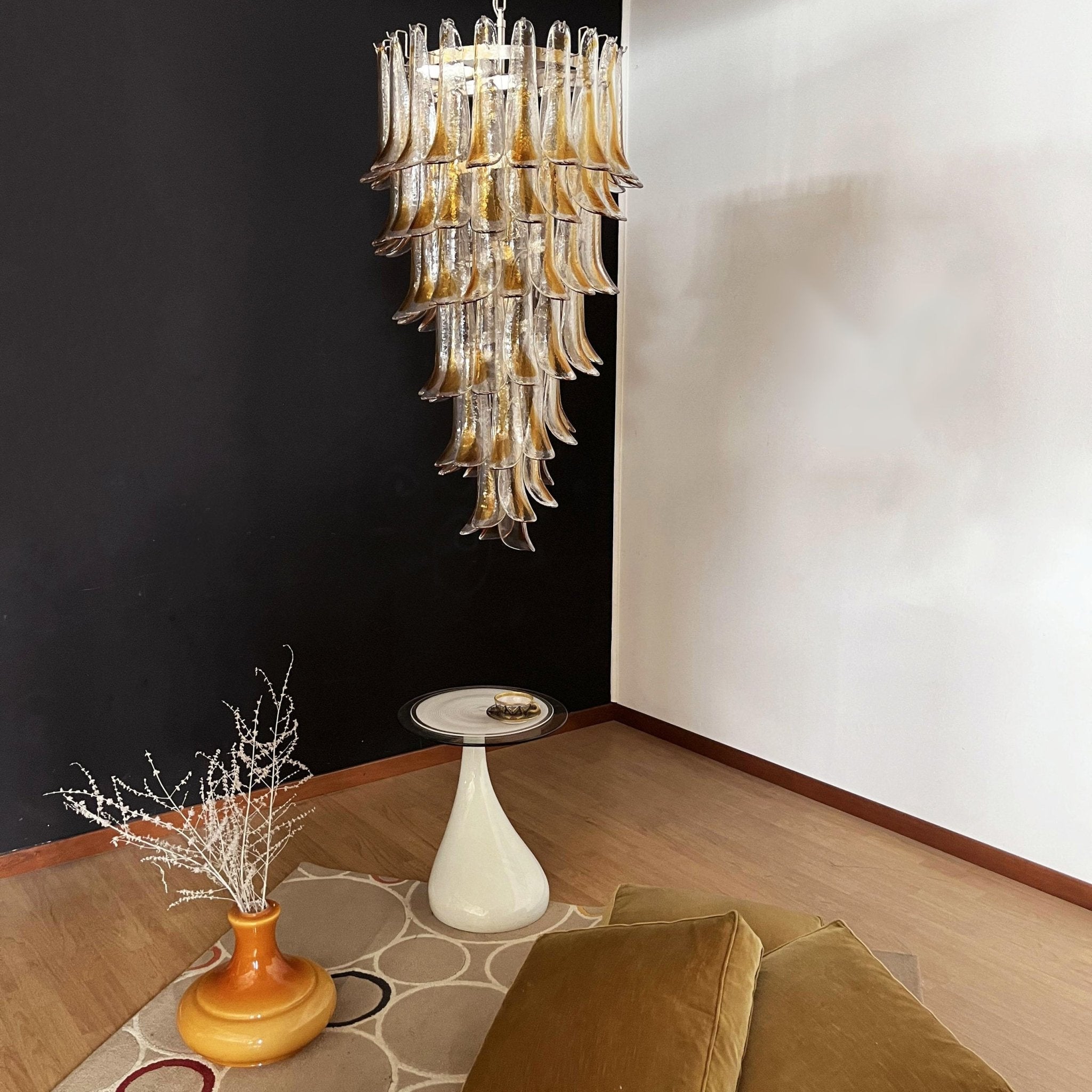 Aurora Chandelier Gold Murano Glass Petals Layered Cascading - Neutralighting