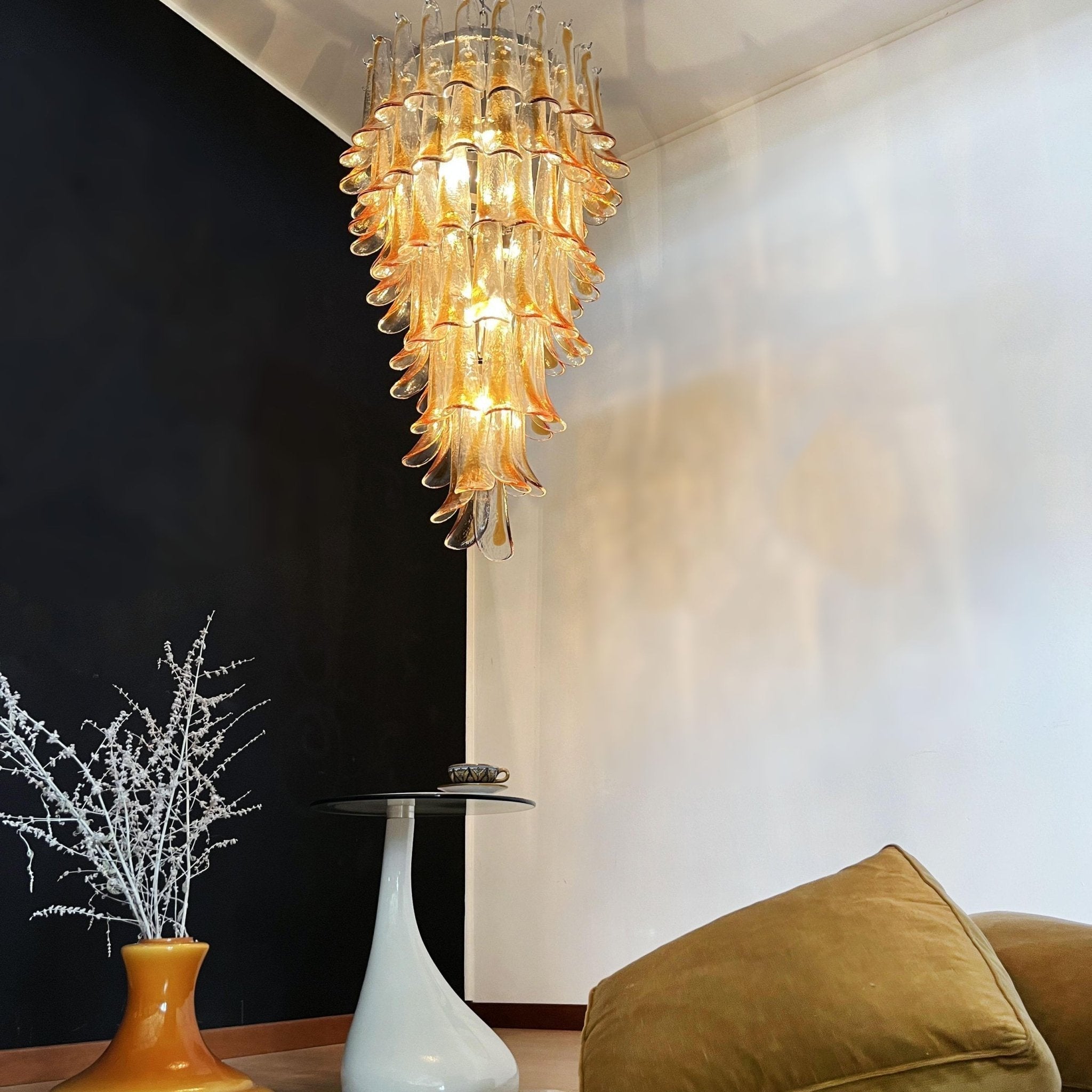 Aurora Chandelier Gold Murano Glass Petals Layered Cascading - Neutralighting