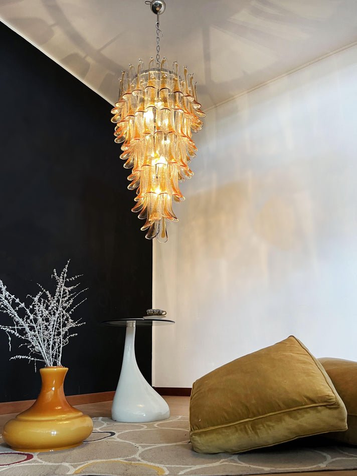 Aurora Chandelier Gold Murano Glass Petals Layered Cascading - Neutralighting