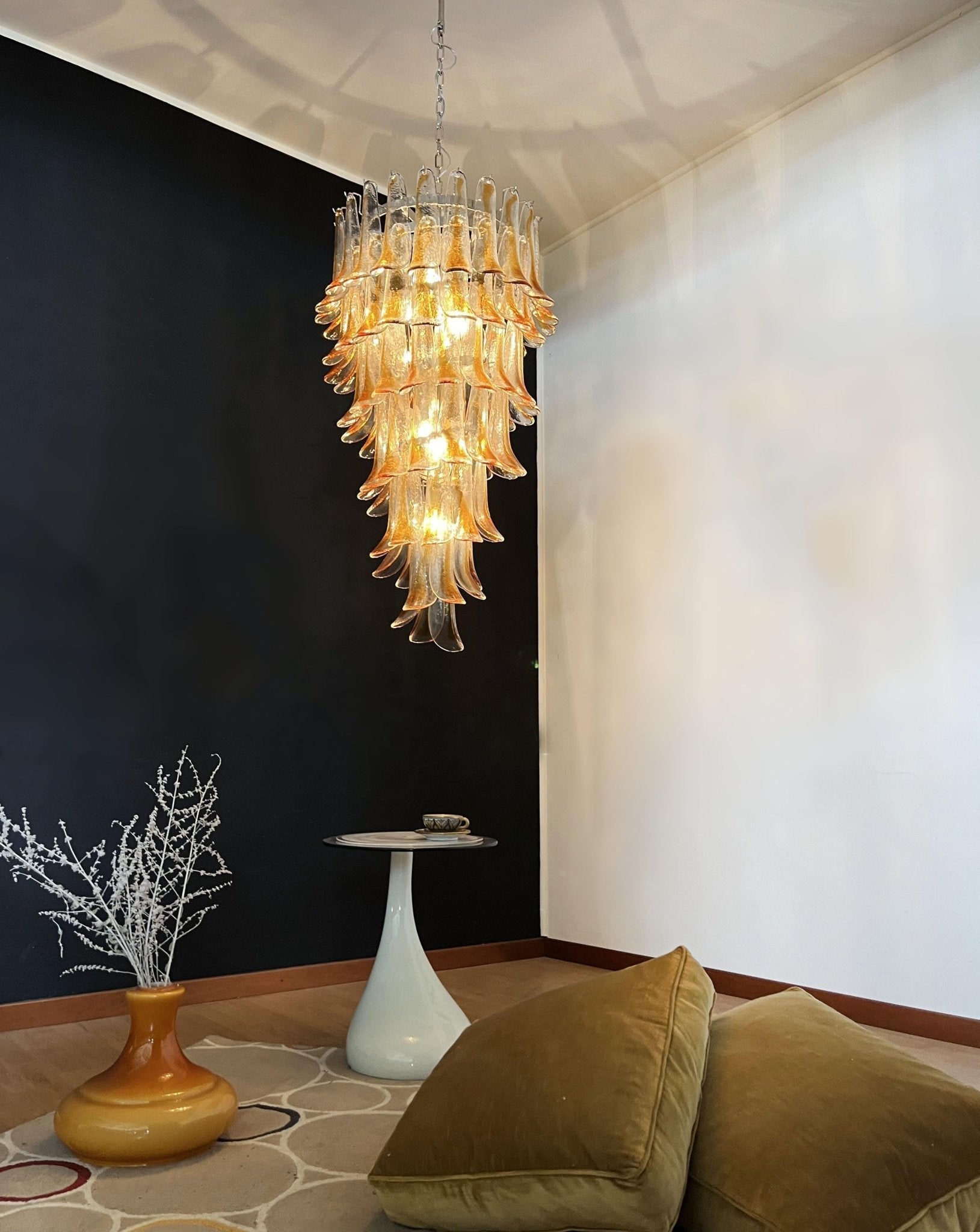 Aurora Chandelier Gold Murano Glass Petals Layered Cascading - Neutralighting