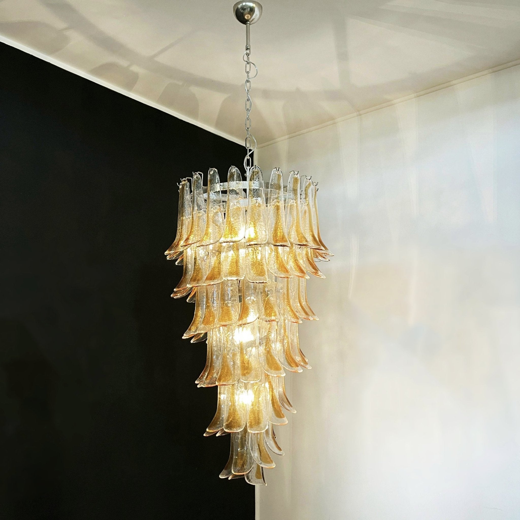 Aurora Chandelier Gold Murano Glass Petals Layered Cascading - Neutralighting