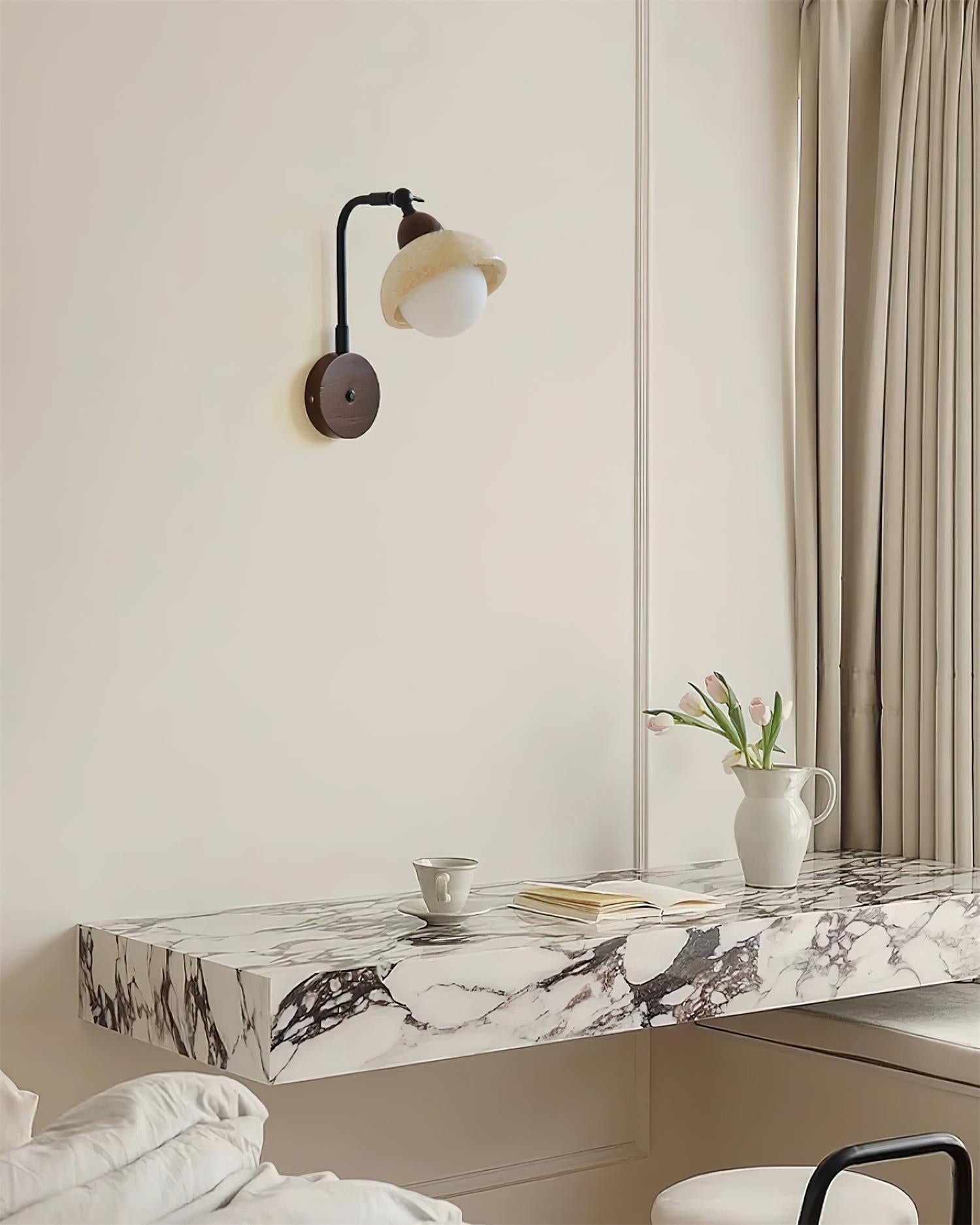 Solaro Wall Light Travertine White Opalescent Globe - Letslighting