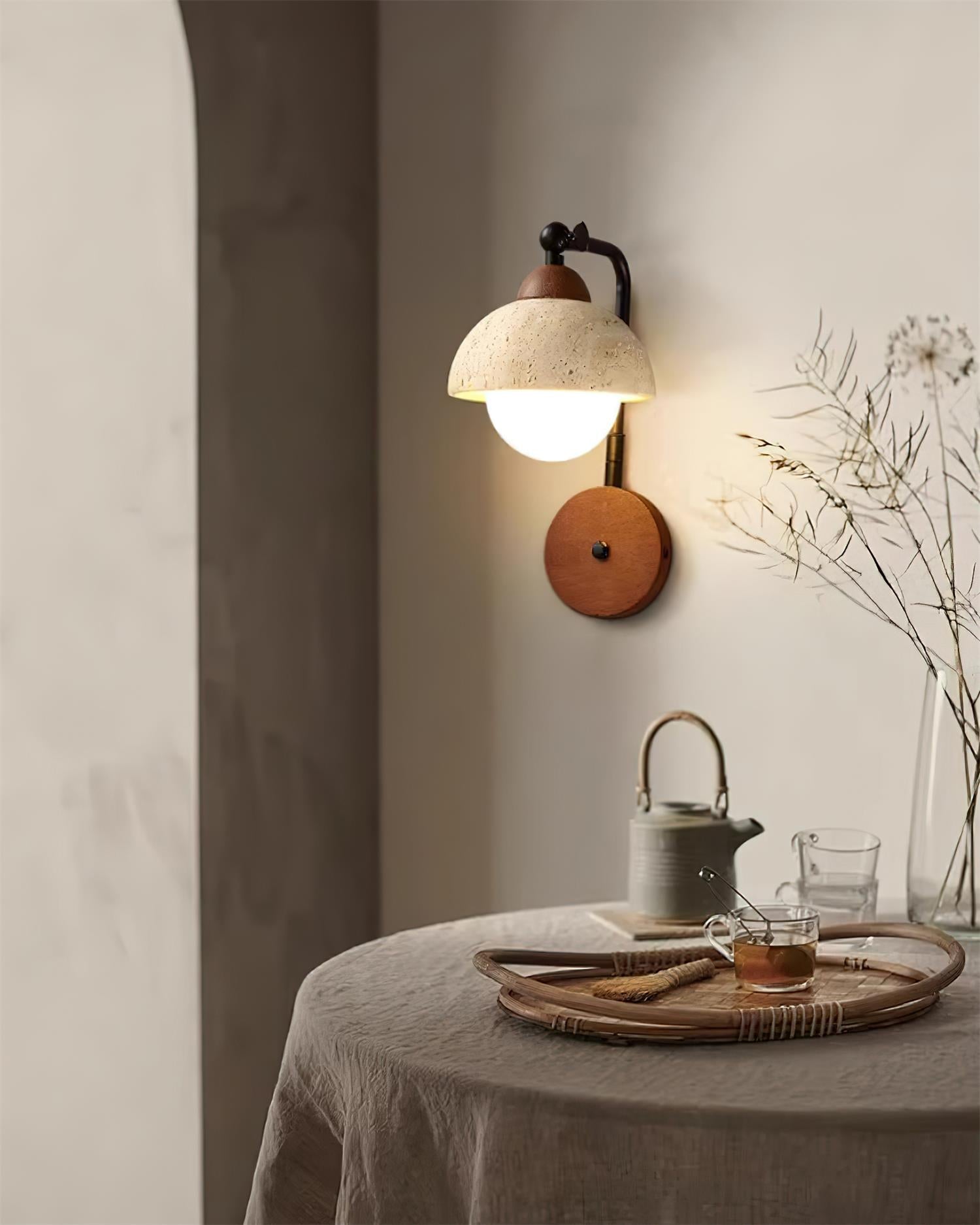 Solaro Wall Light Travertine White Opalescent Globe - Letslighting