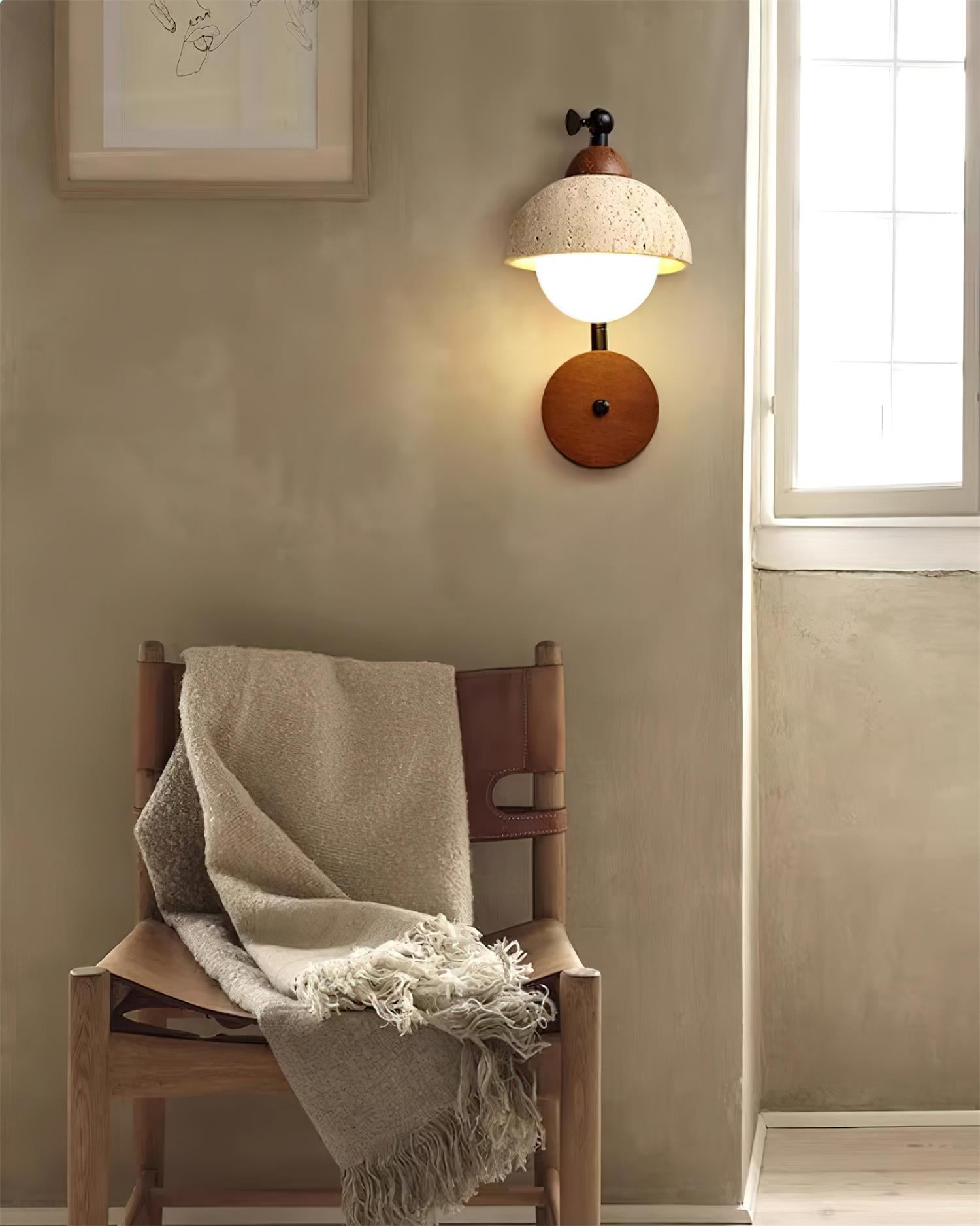 Solaro Wall Light Travertine White Opalescent Globe - Letslighting