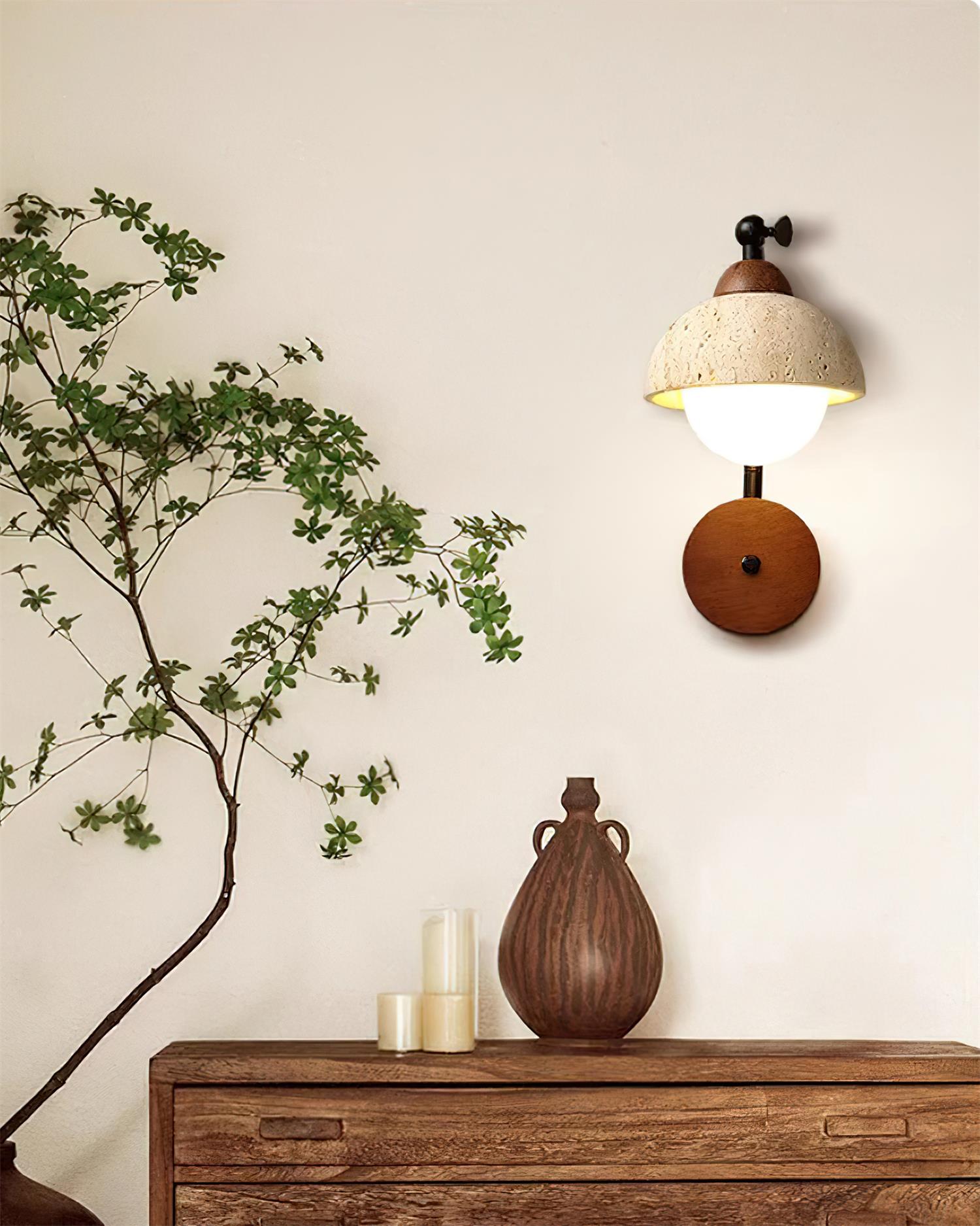 Solaro Wall Light Travertine White Opalescent Globe - Letslighting