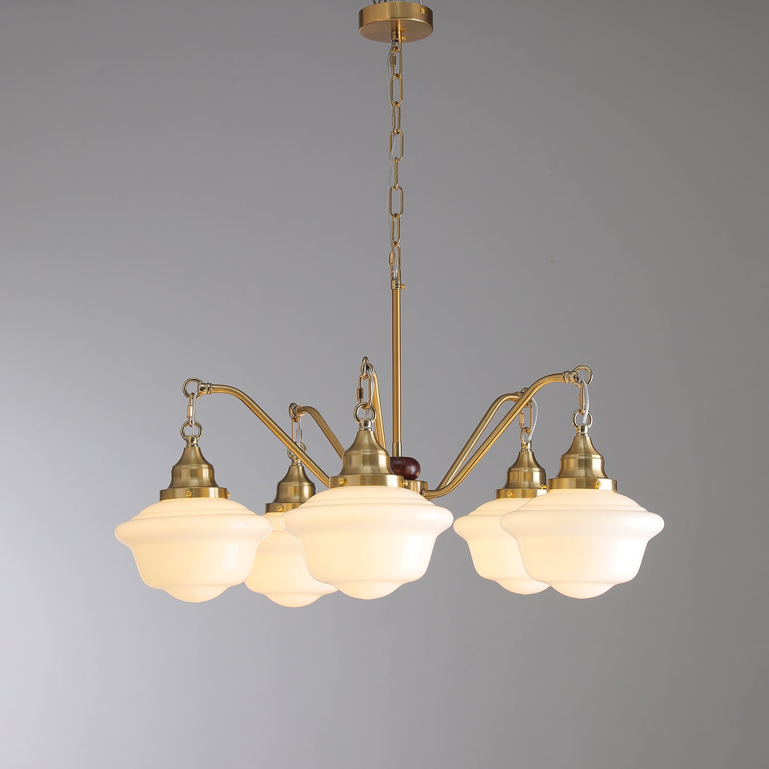 Lustra Kronleuchter Messing Holz Milchglas Klassisch-Letslighting