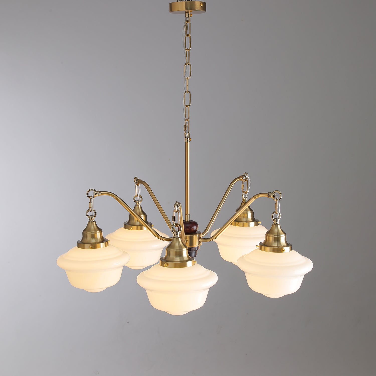 Lustra Kronleuchter Messing Holz Milchglas Klassisch-Letslighting