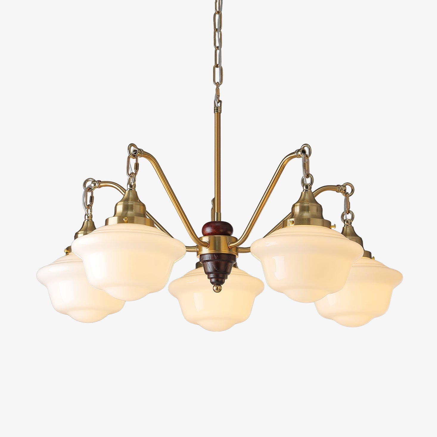 Lustra Kronleuchter Messing Holz Milchglas Klassisch-Letslighting