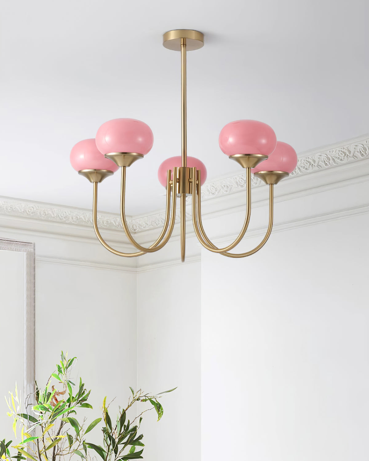 Lustra Kronleuchter Rosa Glaskugel Gold-Letslighting
