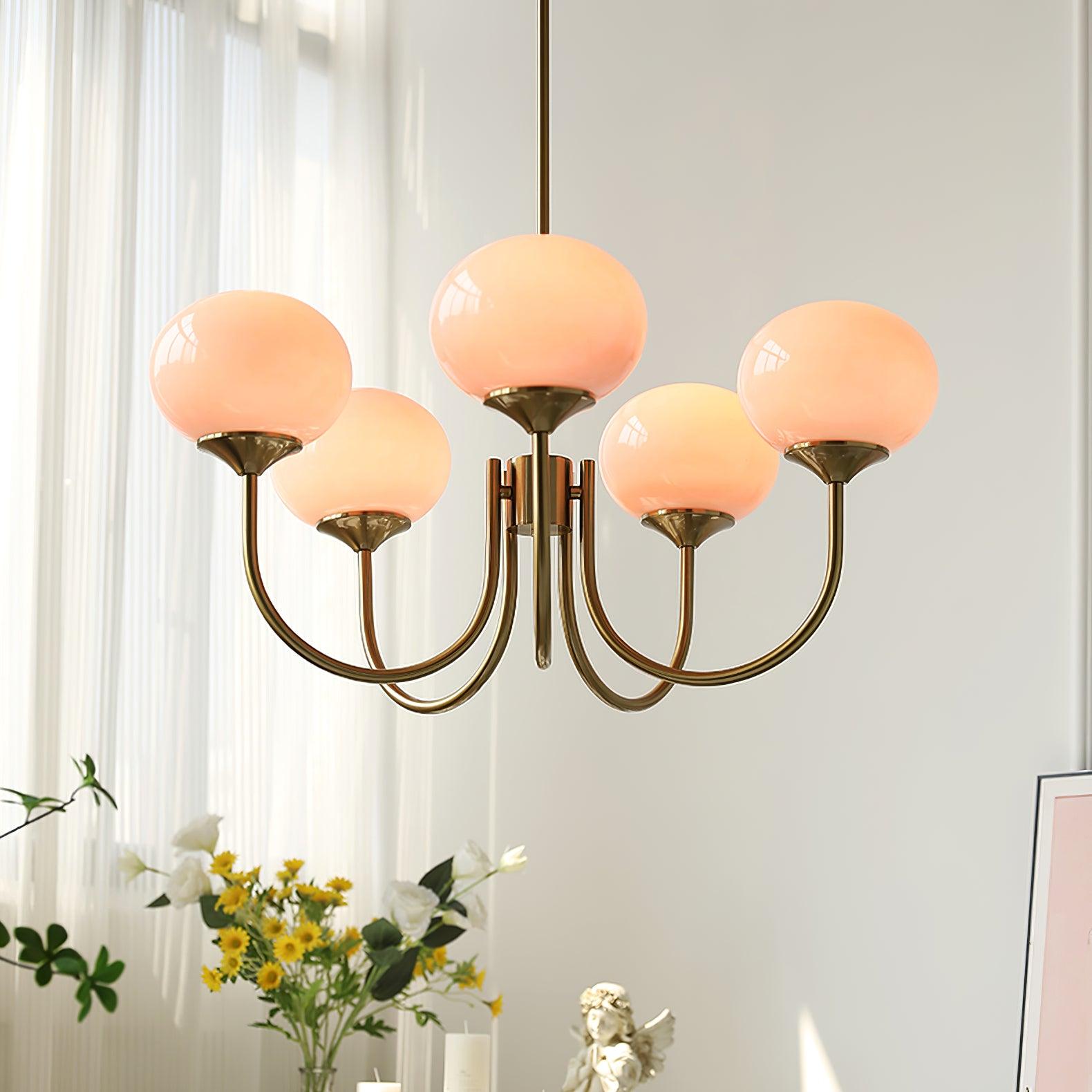 Lustra Kronleuchter Rosa Glaskugel Gold-Letslighting
