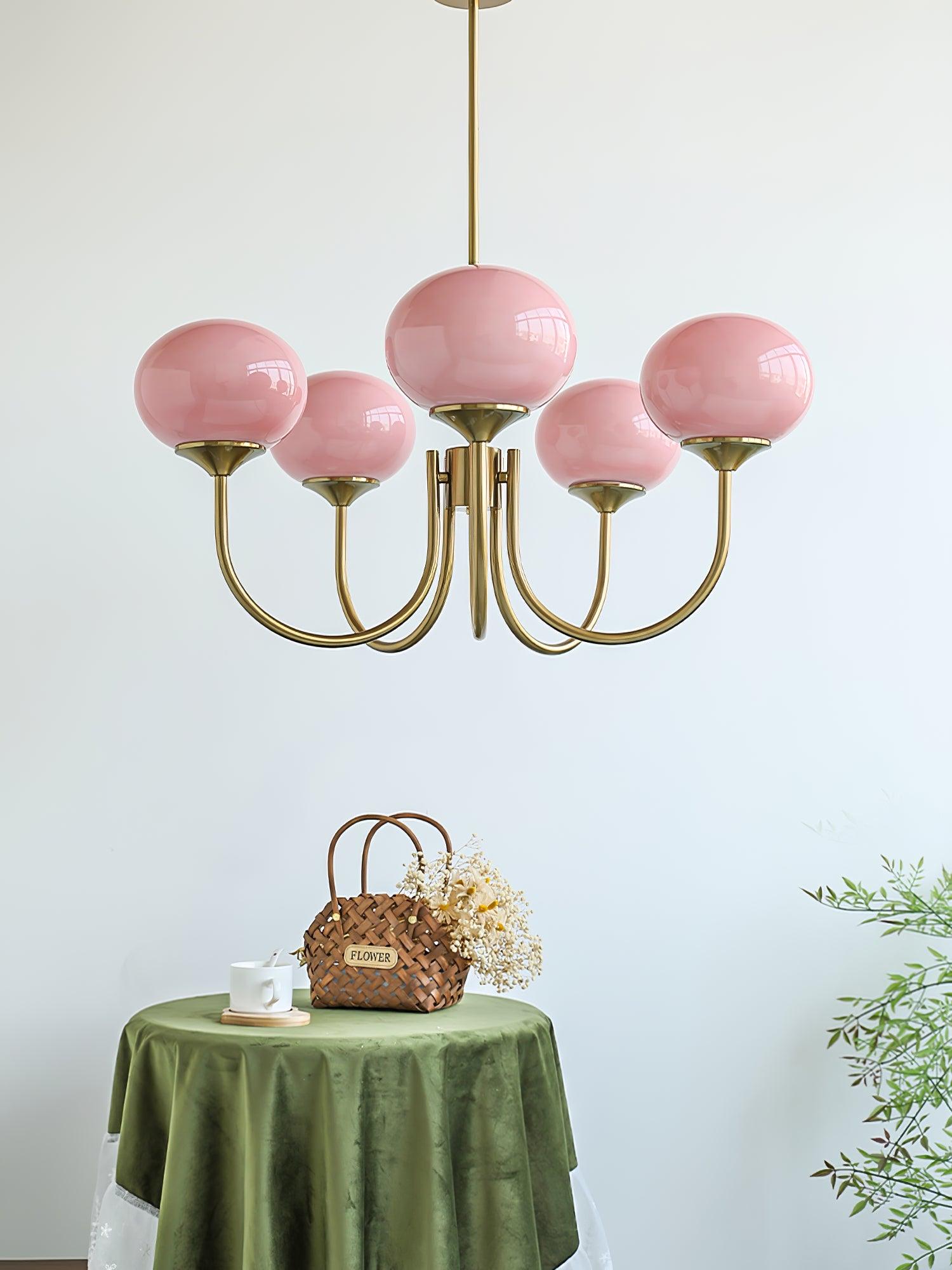 Lustra Kronleuchter Rosa Glaskugel Gold-Letslighting