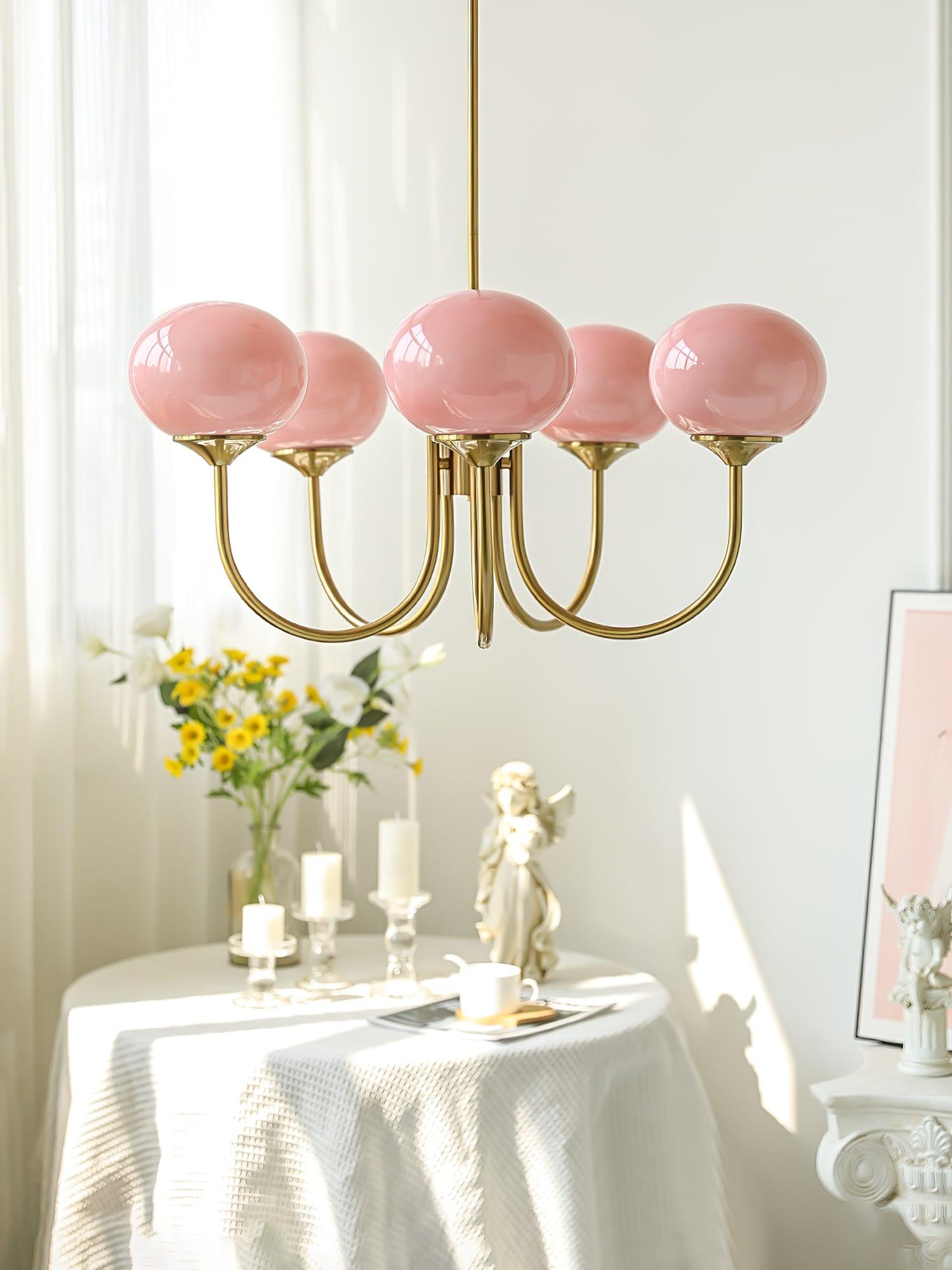 Lustra Kronleuchter Rosa Glaskugel Gold-Letslighting