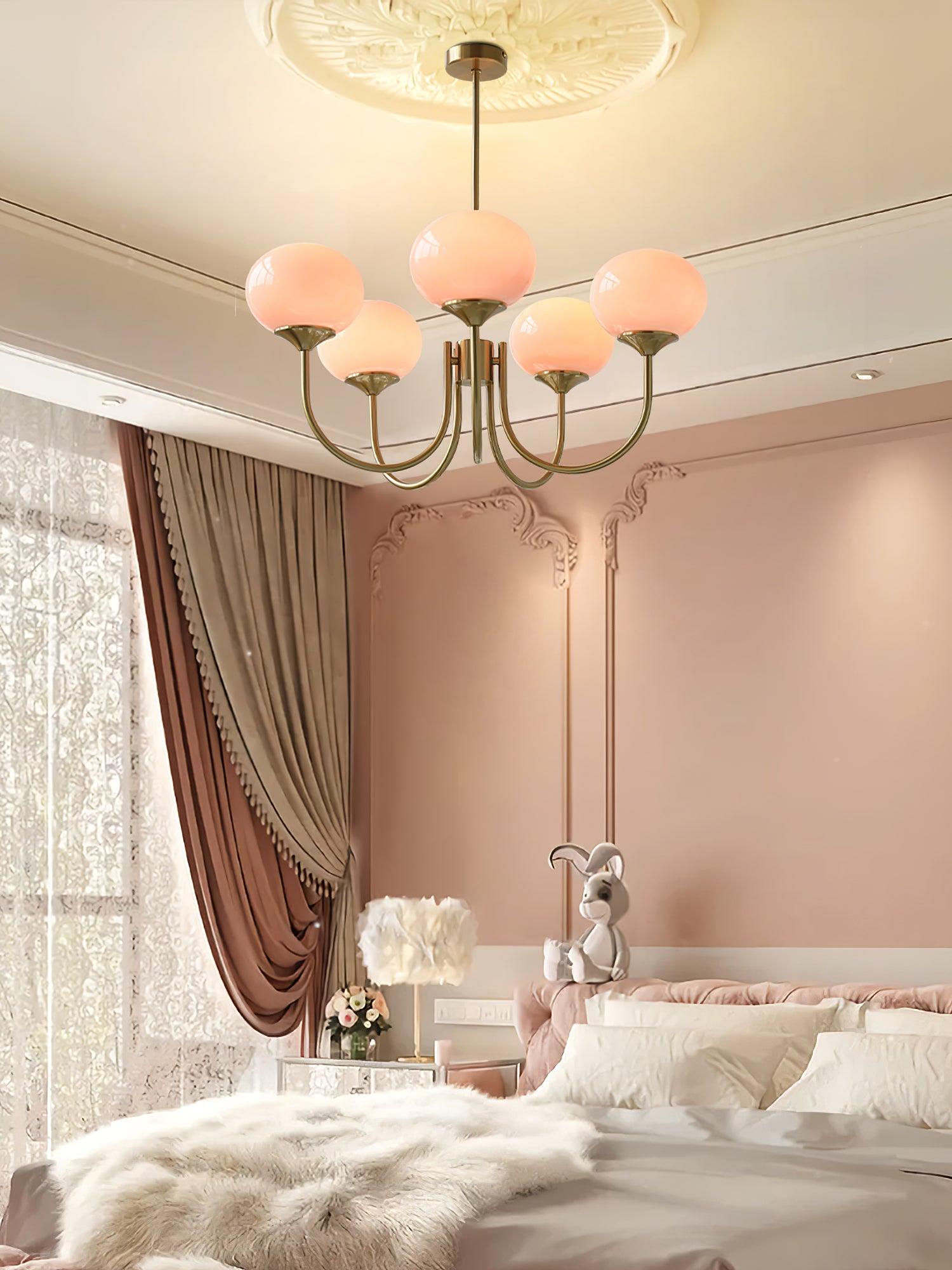 Lustra Kronleuchter Rosa Glaskugel Gold-Letslighting