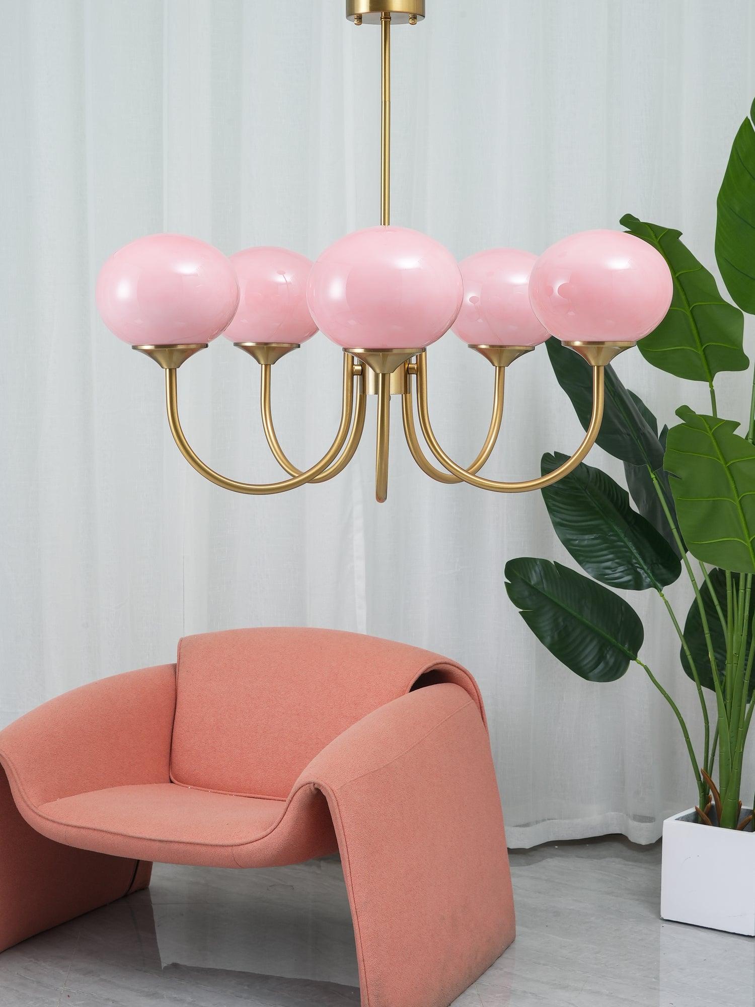 Lustra Kronleuchter Rosa Glaskugel Gold-Letslighting