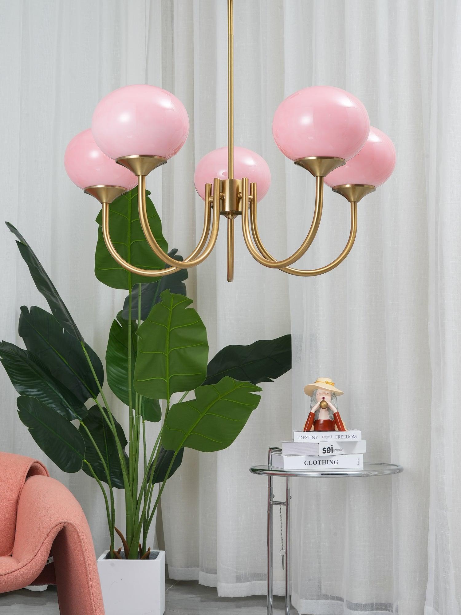 Lustra Kronleuchter Rosa Glaskugel Gold-Letslighting