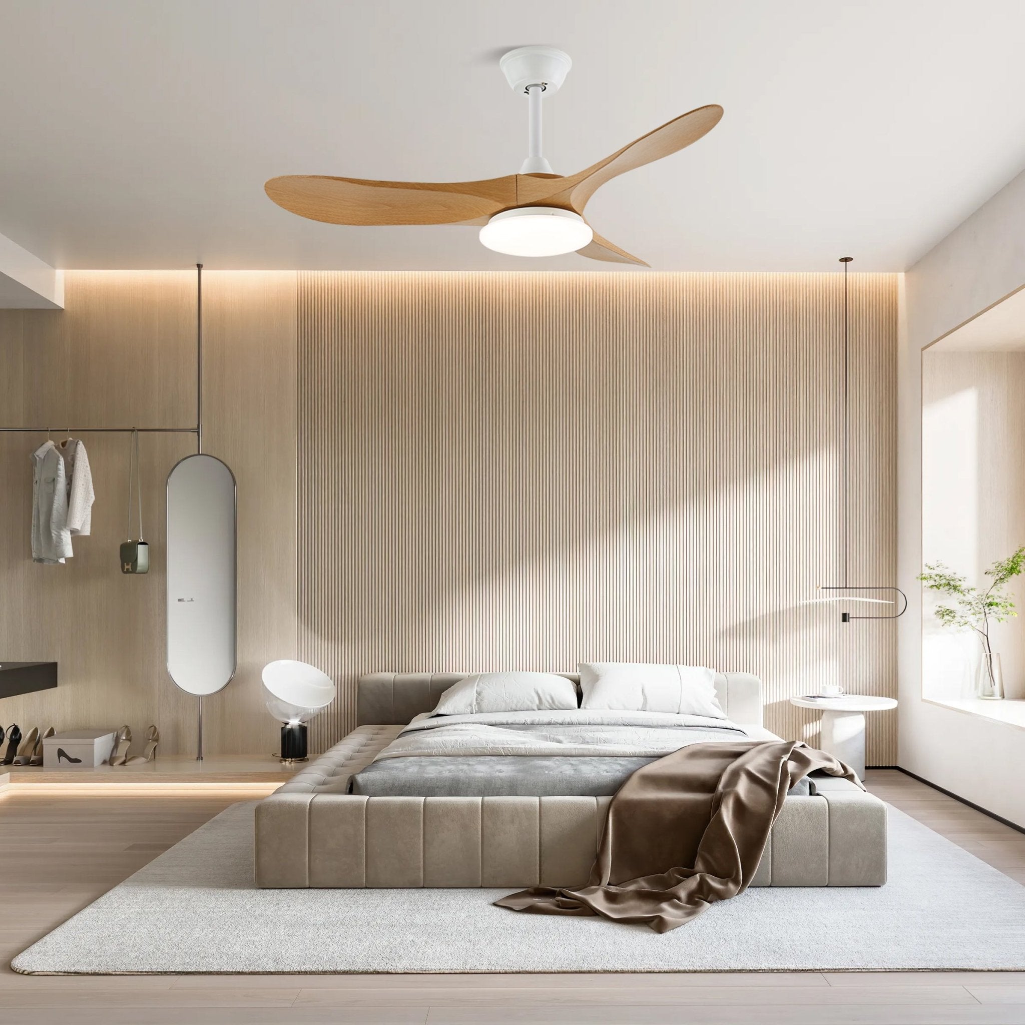 Oriken Minimalistische Deckenventilatorleuchte aus einem anderen Blickwinkel