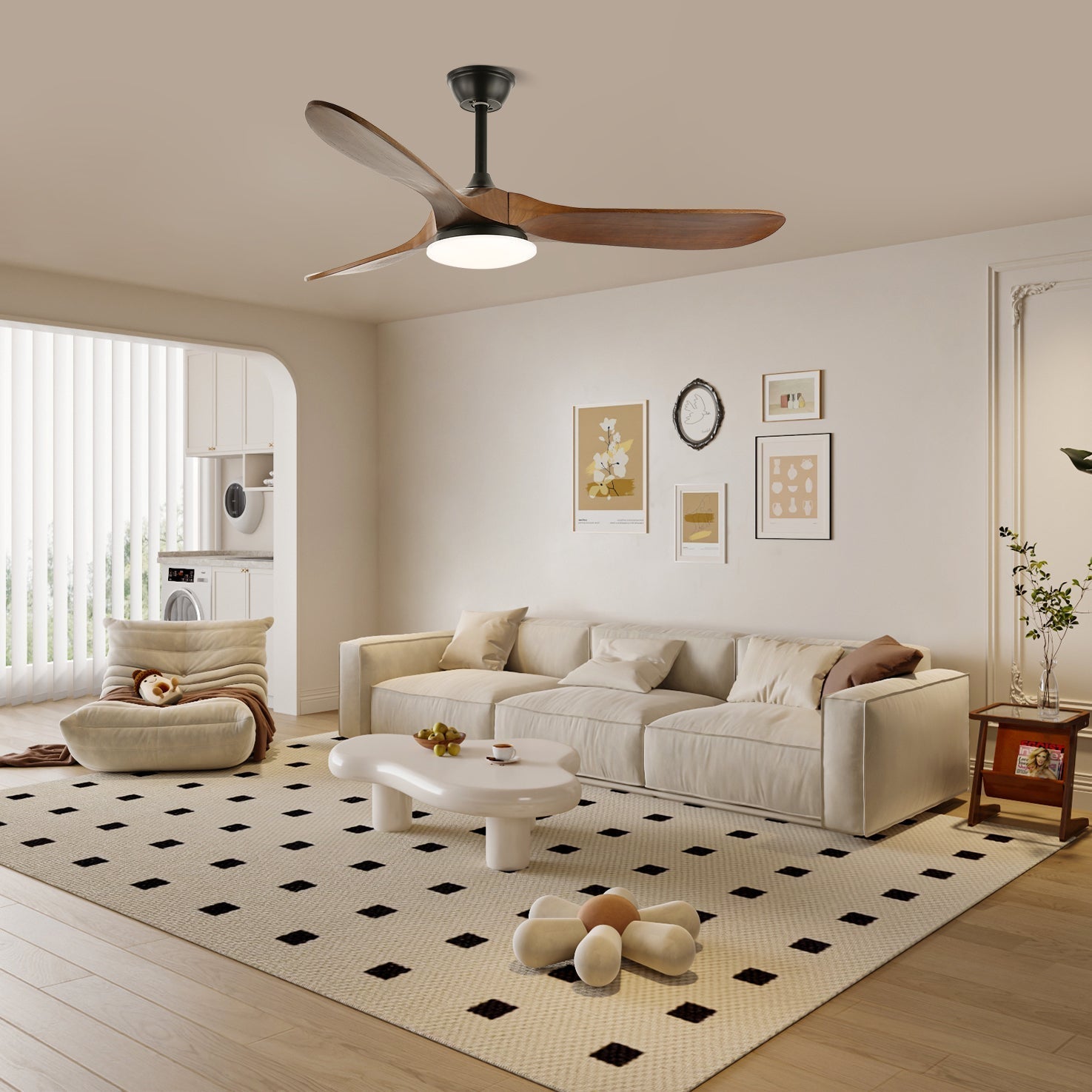Velix Moderner Holz-Deckenventilator mit Beleuchtung in Walnussholzmaserung