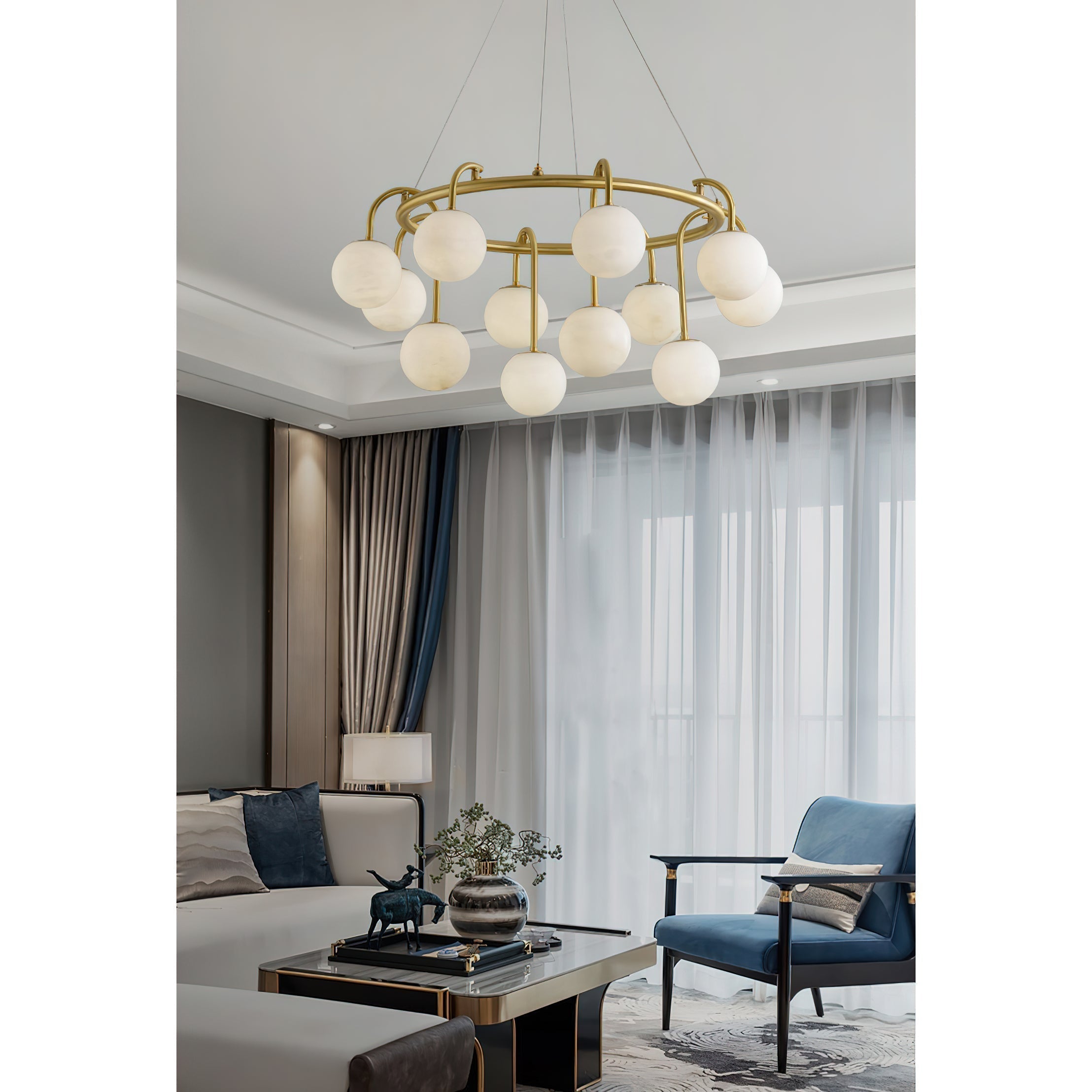 Zotalara Premium Elegance Brass Alabaster Chandelier - Letslighting
