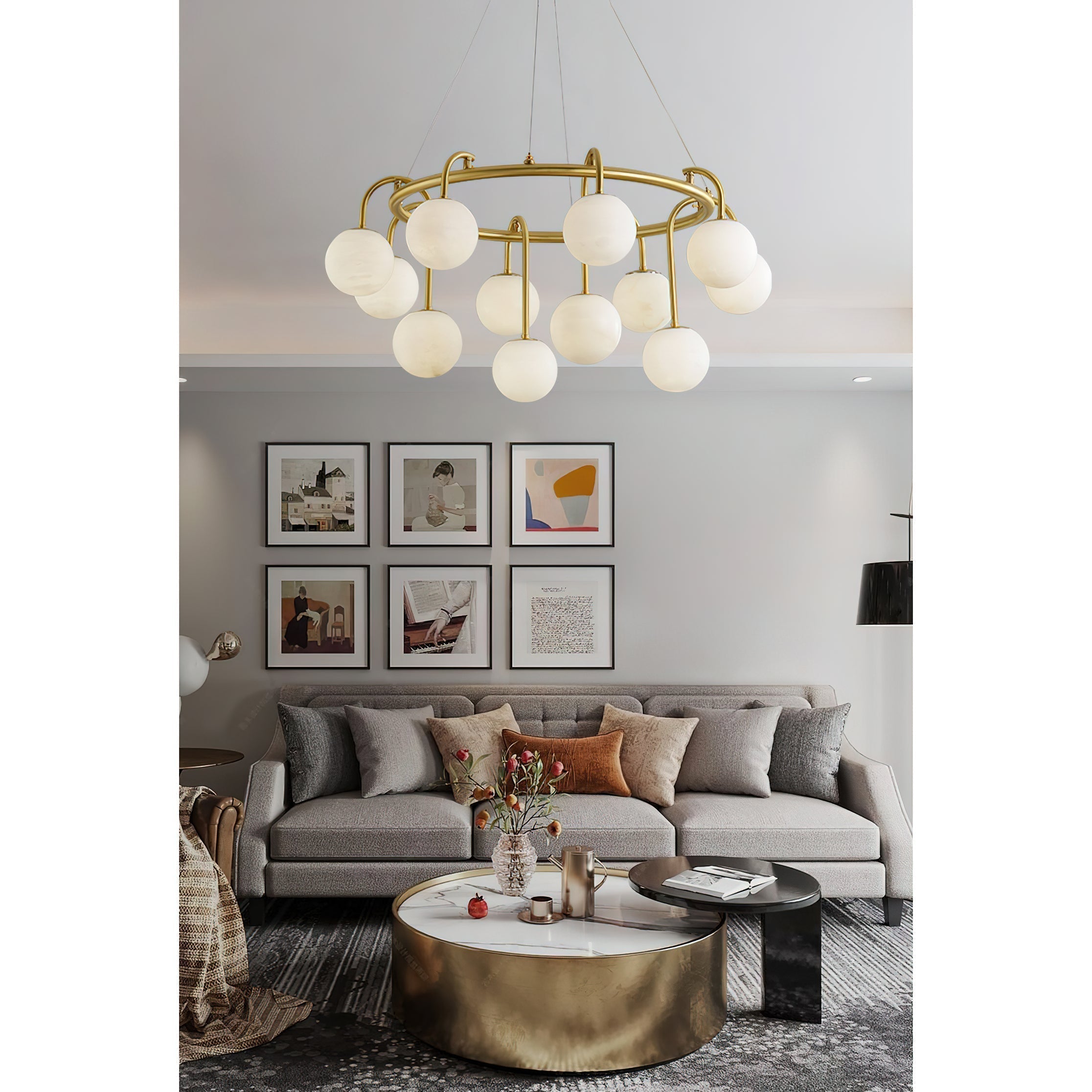 Zotalara Premium Elegance Brass Alabaster Chandelier - Letslighting