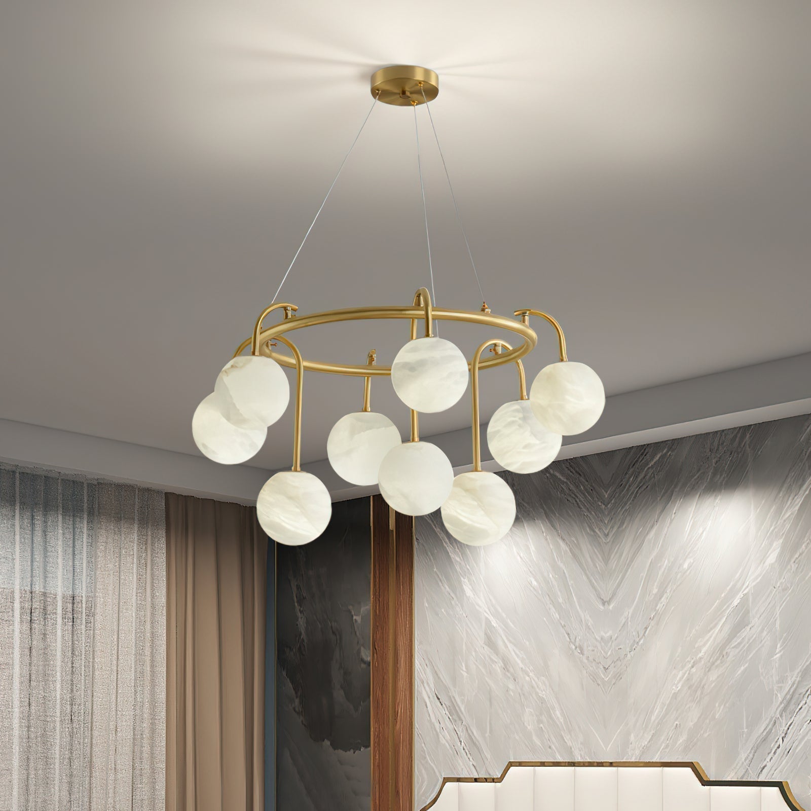 Zotalara Premium Elegance Brass Alabaster Chandelier - Letslighting