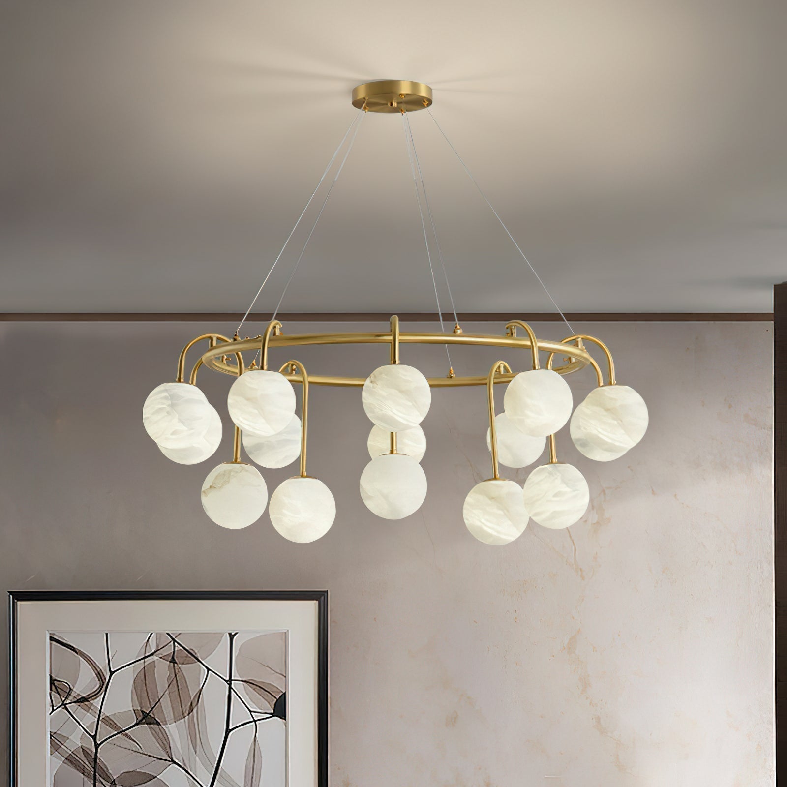 Zotalara Premium Elegance Brass Alabaster Chandelier - Letslighting