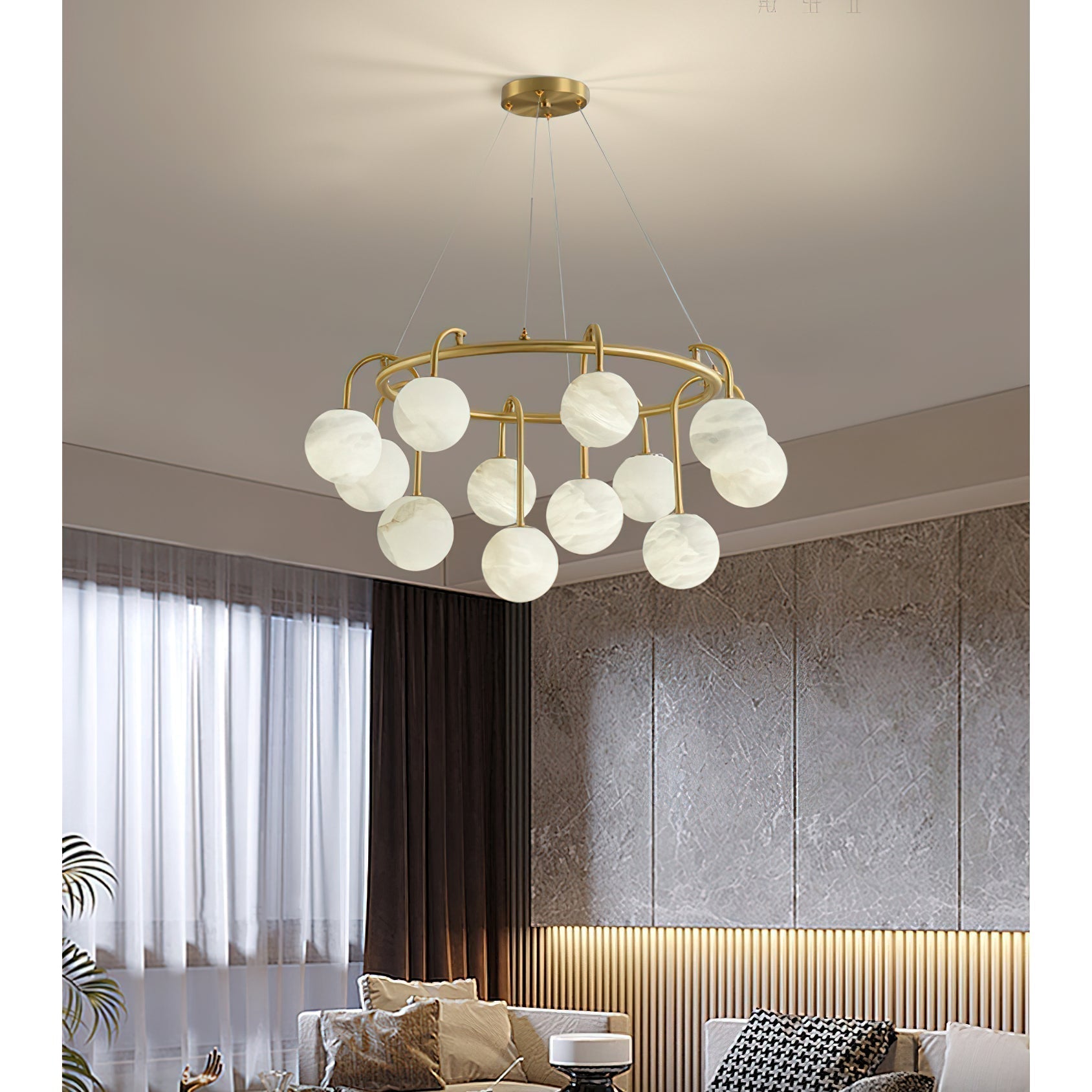 Zotalara Premium Elegance Brass Alabaster Chandelier - Letslighting